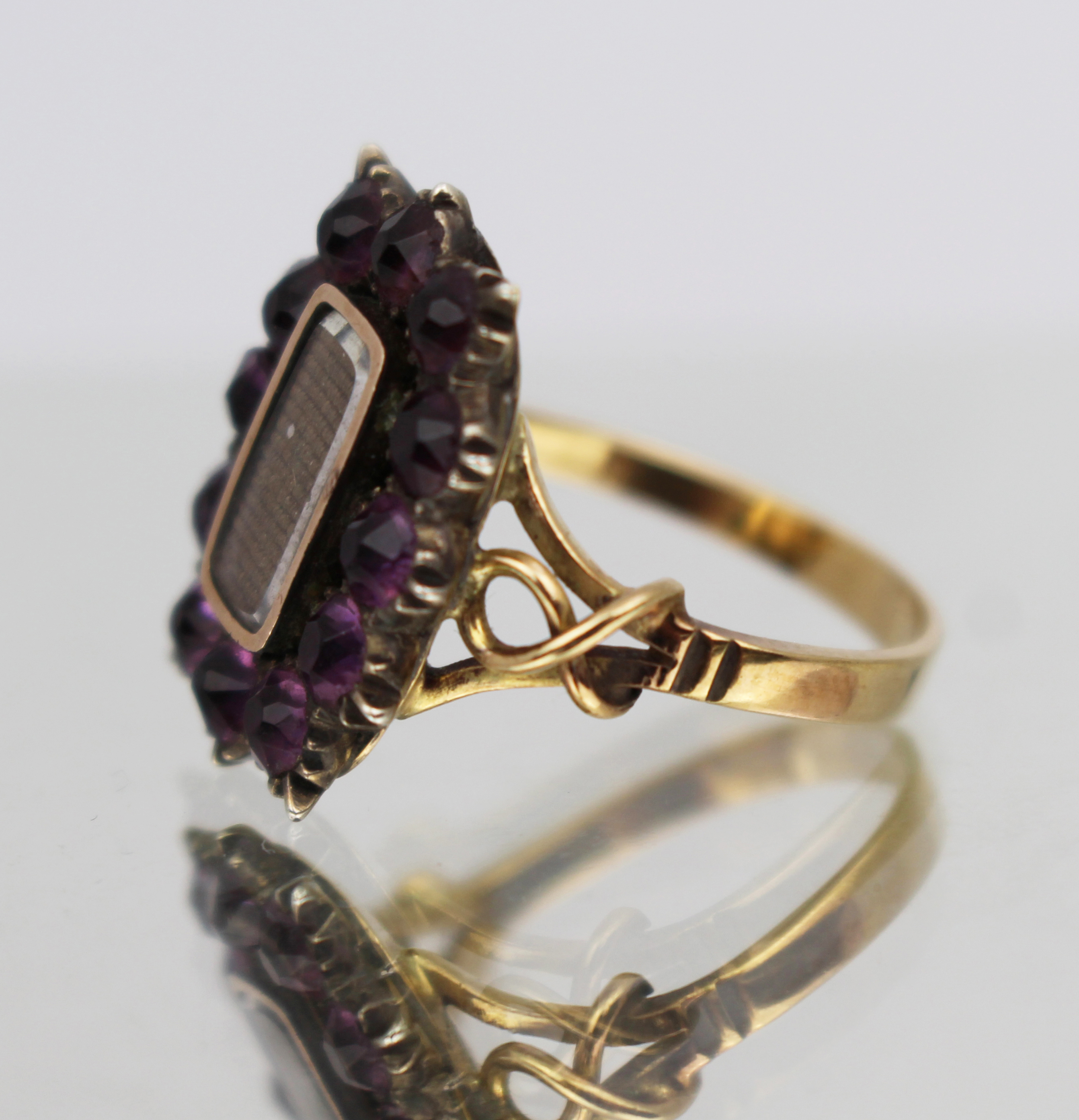 Victorian Mourning Ring with Purple Glass Stones c.1860