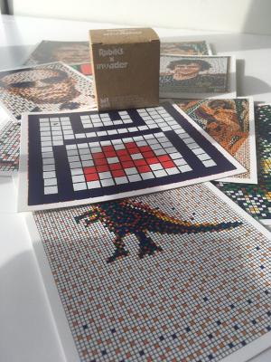 Invader (France b. 1969-) "Rubikcubist" Invader Postcard Kit & RUBIK'S X INVADER CUBE, Sold Out Exi
