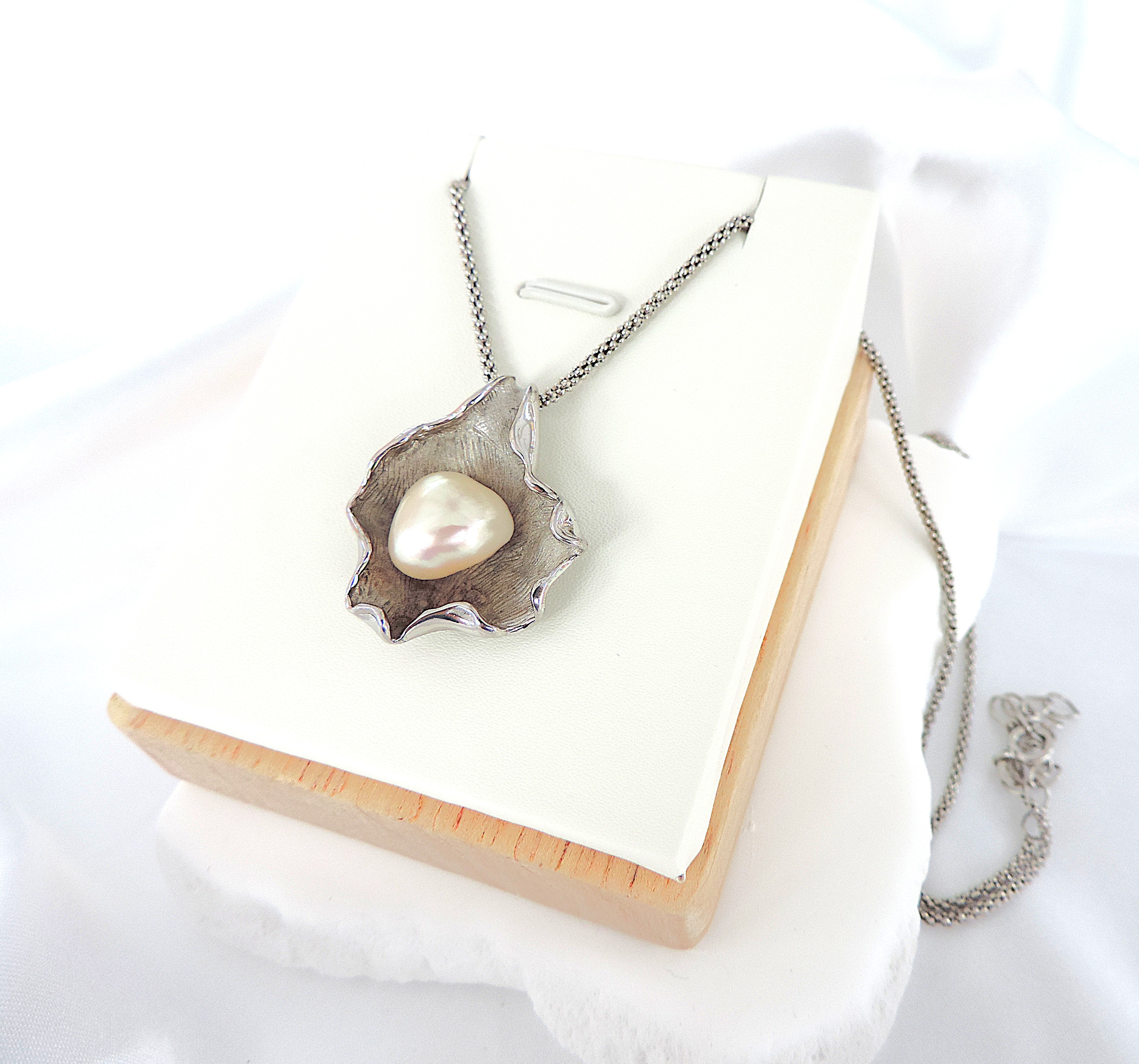 Vintage Artisan 925 Silver Organic Cultured Pearl Necklace