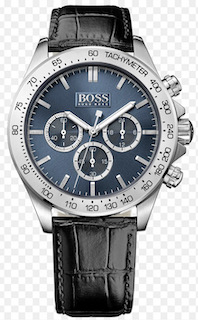 Hugo Boss 1513176 Men's Ikon Blue Dial Black Leather Strap Chronograph Watch
