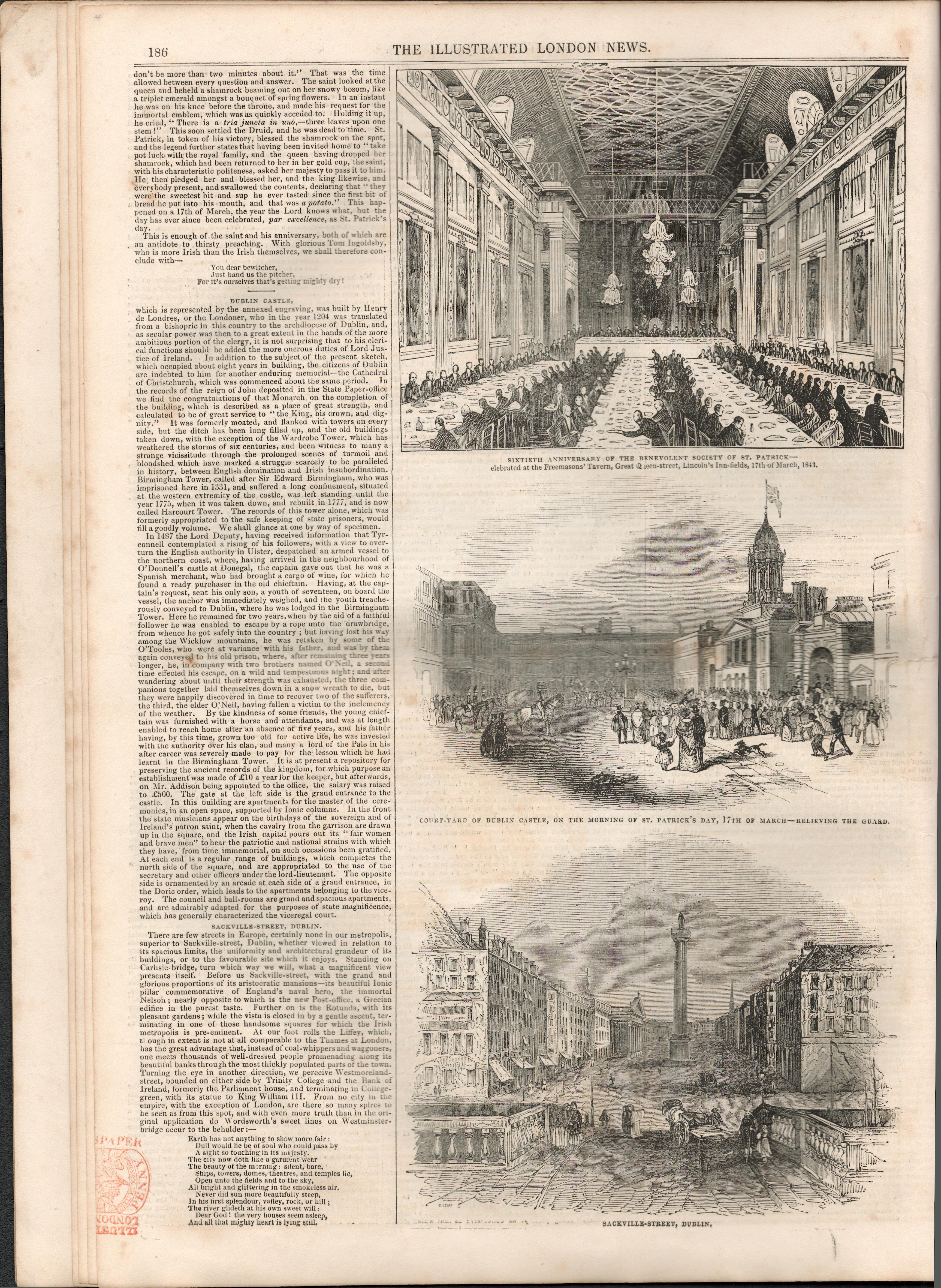 St Patricks Day In Dublin Antique 1843 NewspaperOriginal Antique Complete 1843 Edition The