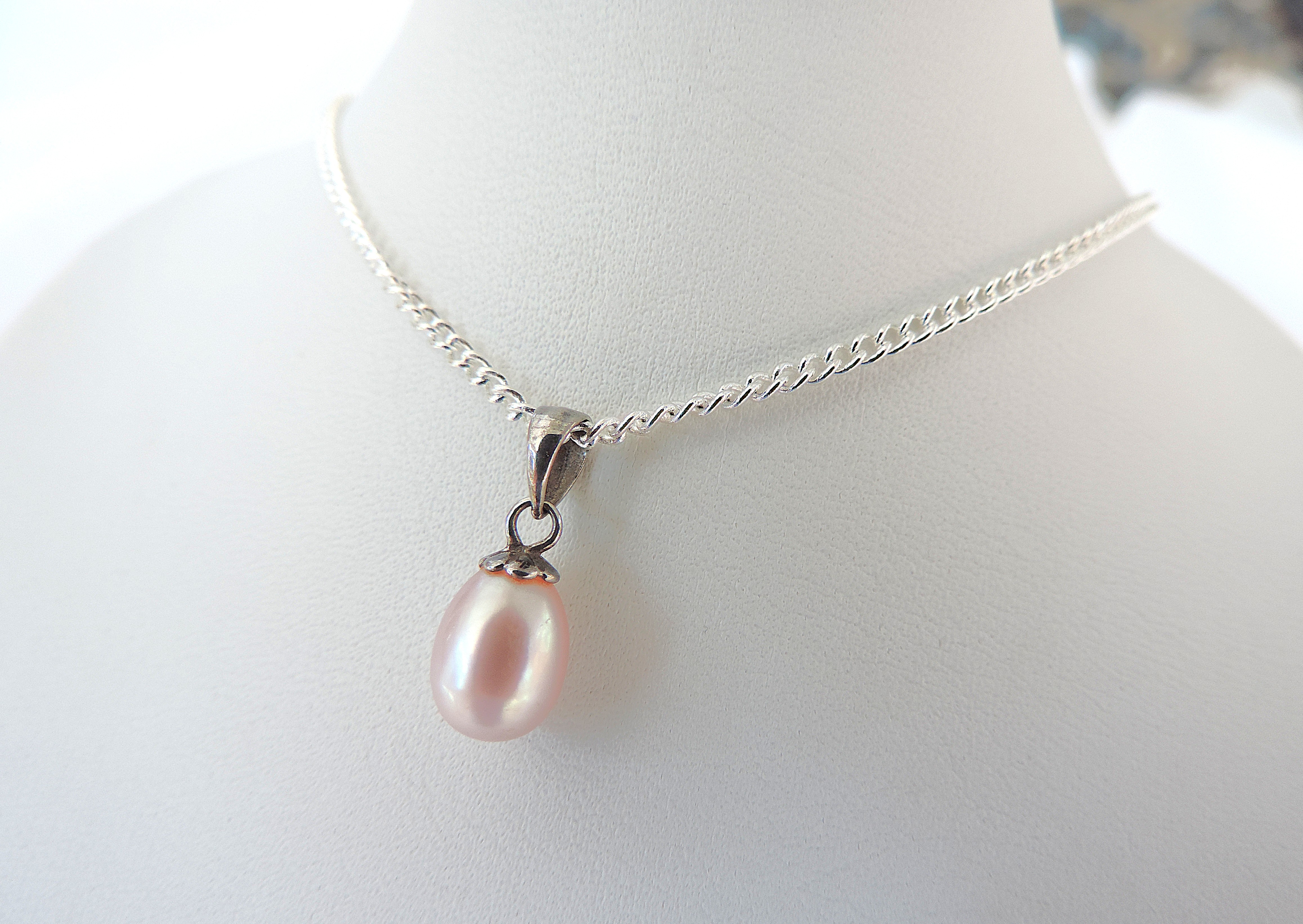 925 Silver Cultured Pearl Pendant Necklace 'New'