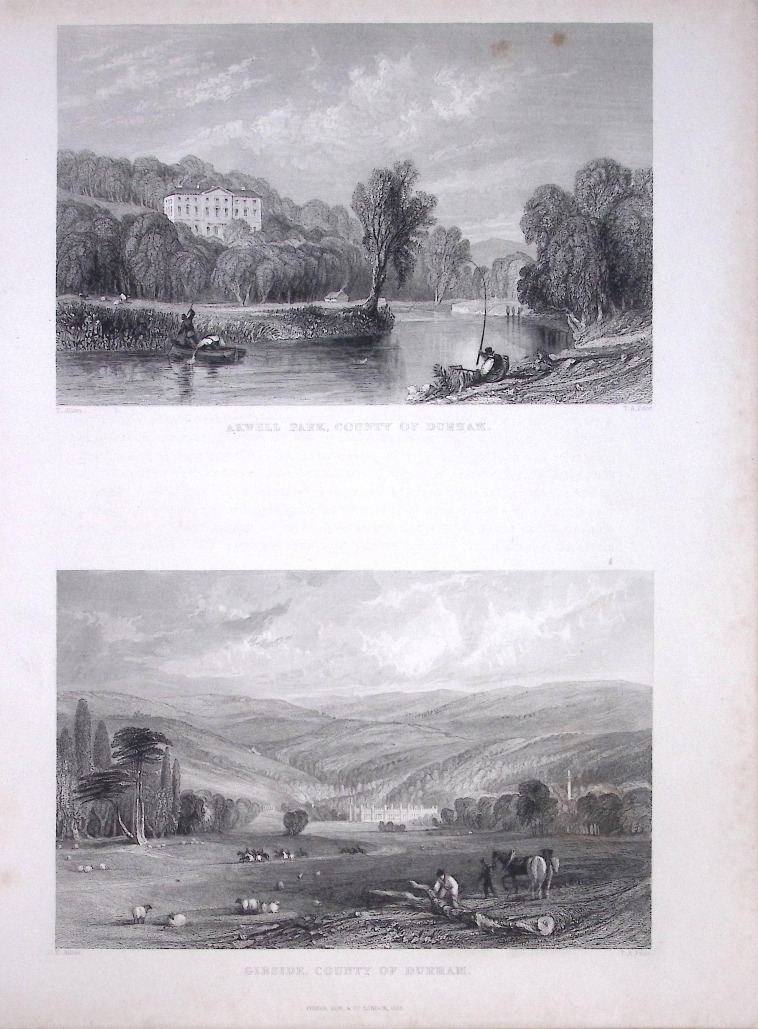 Axwell Park & Gibside Durham Antique Steel Engraving-14-TR