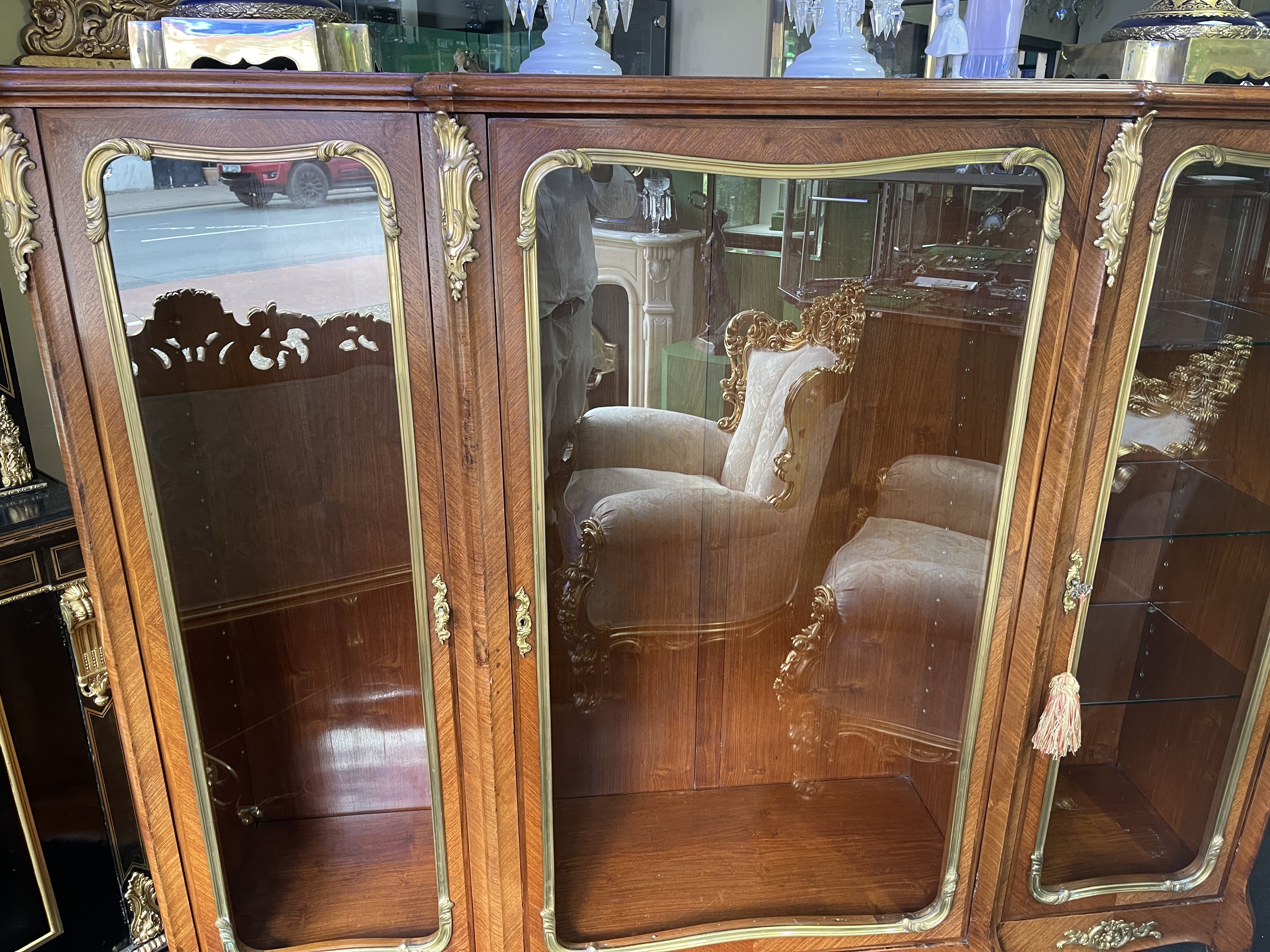 Fine Large Antique French Kingwood & Ormolu Mounted Vitrine Display Cabinet