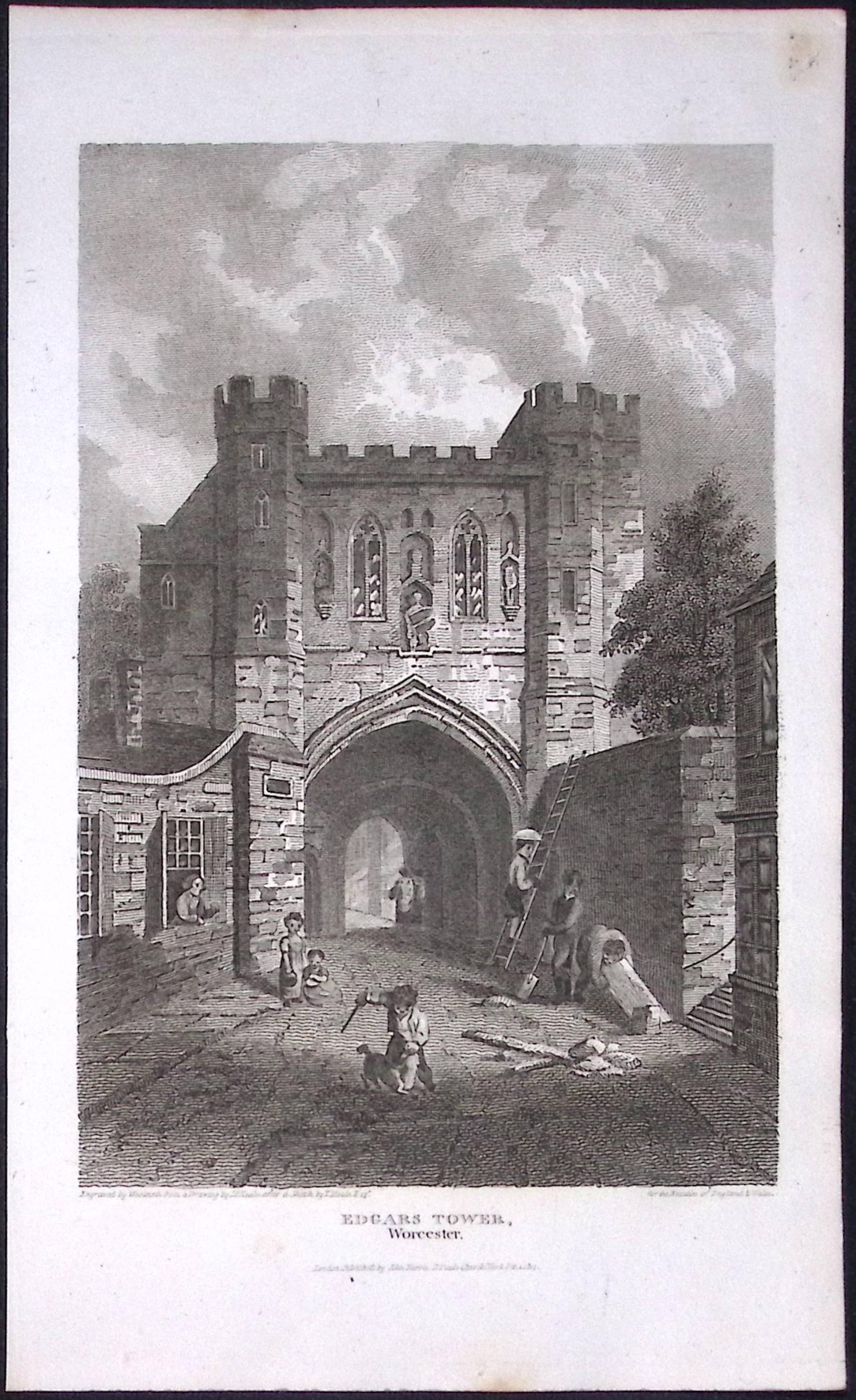 Edgars Tower Worcester Antique 212 Years-Old Georgian Steel-Engraving-406