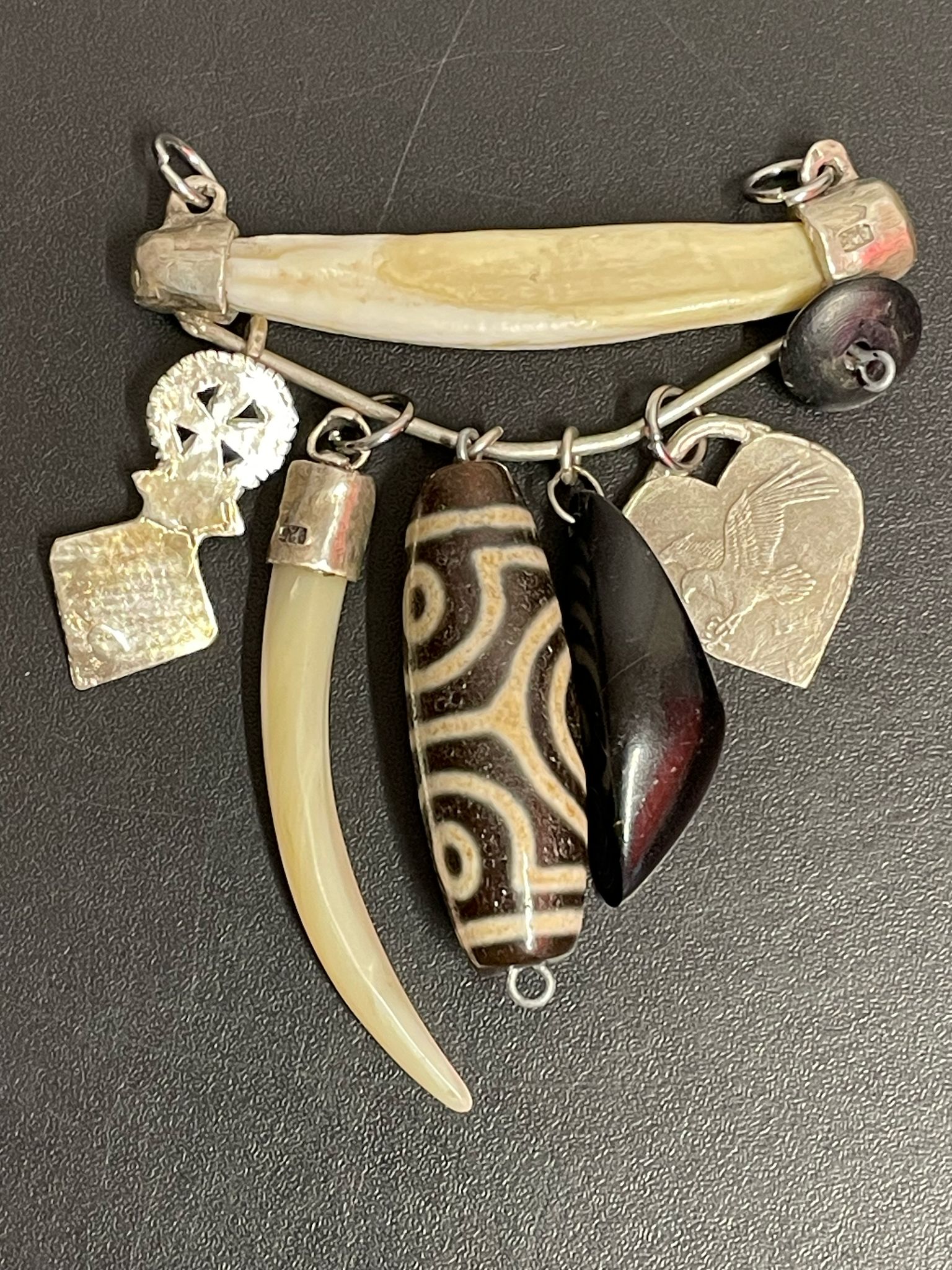 Antique Sterling Silver Pendant With Charms
