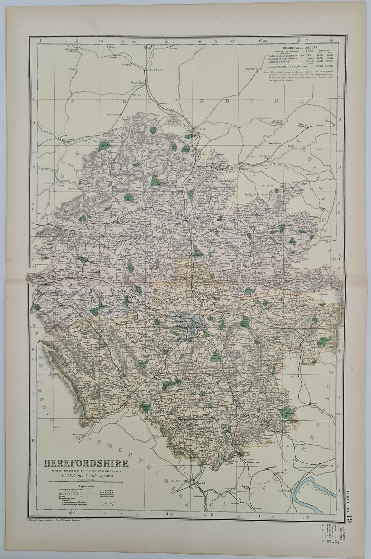 Antique Map 1899 G. W Bacon & Co Herefordshire. Not Framed. Measures 35cm by 53cm