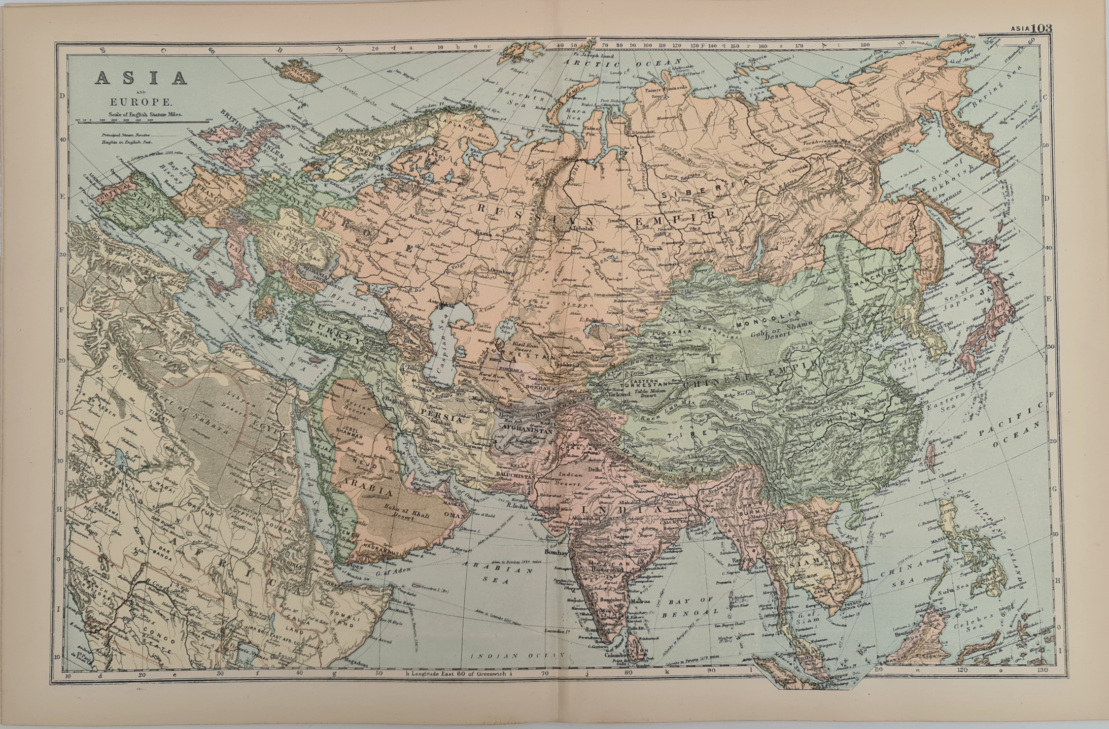 Antique Map 1899 G. W Bacon & Co Asia Not Framed. Measures 35cm by 53cm Antique Map 1899 G. W