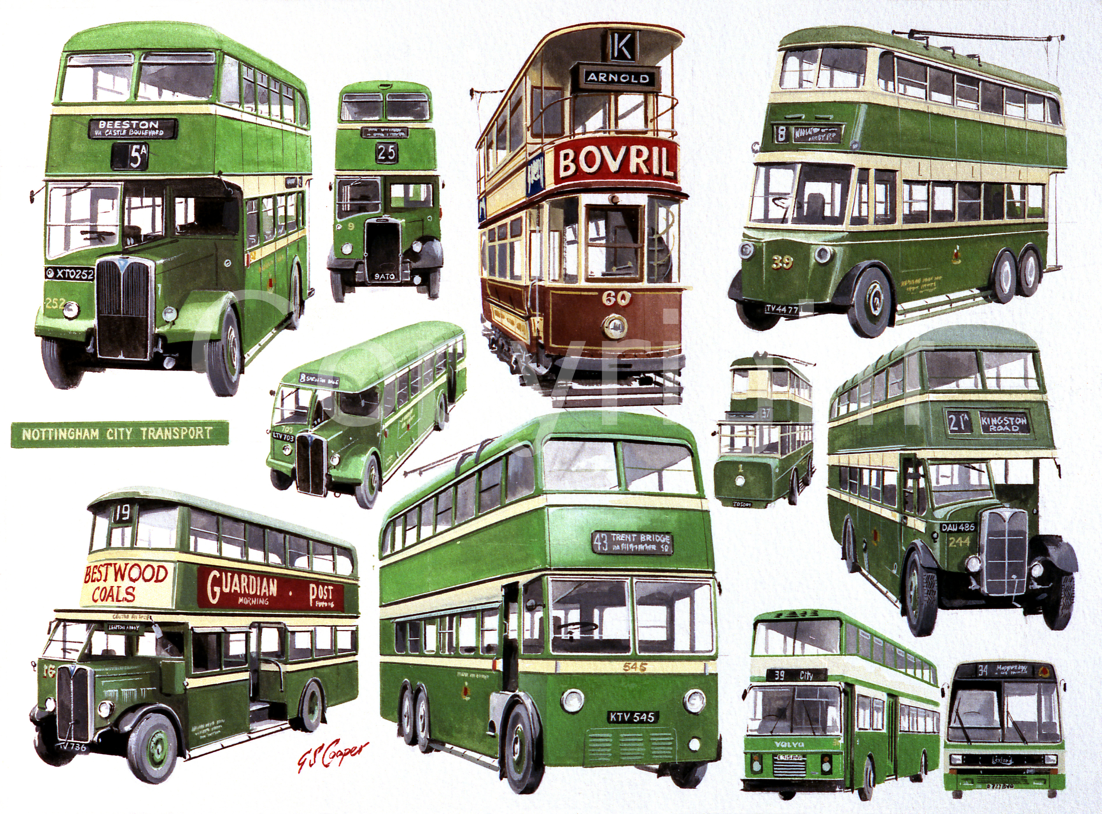 Nottingham City Transport Bus Montage Large Metal Wall Art.