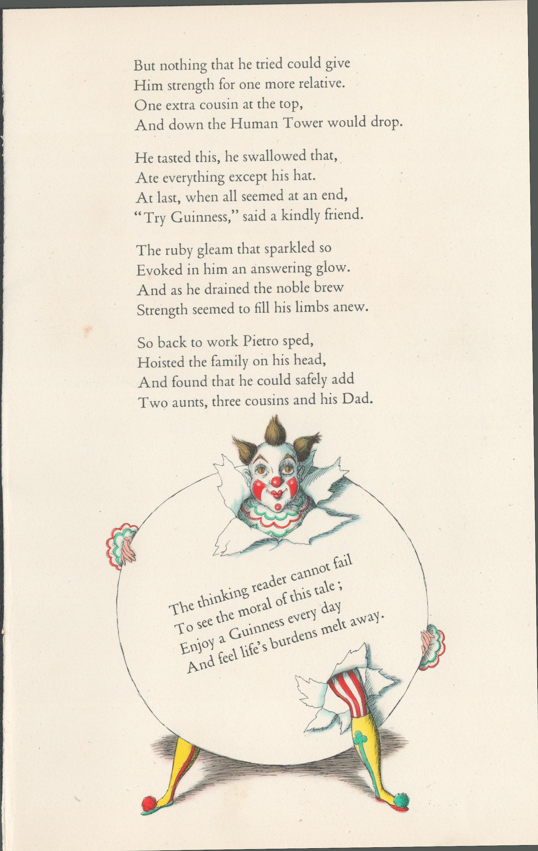 Double Sided Guinness Print 1939 80 Yrs Old "The Circus Clown"A Genuine Double Sided Lithographed