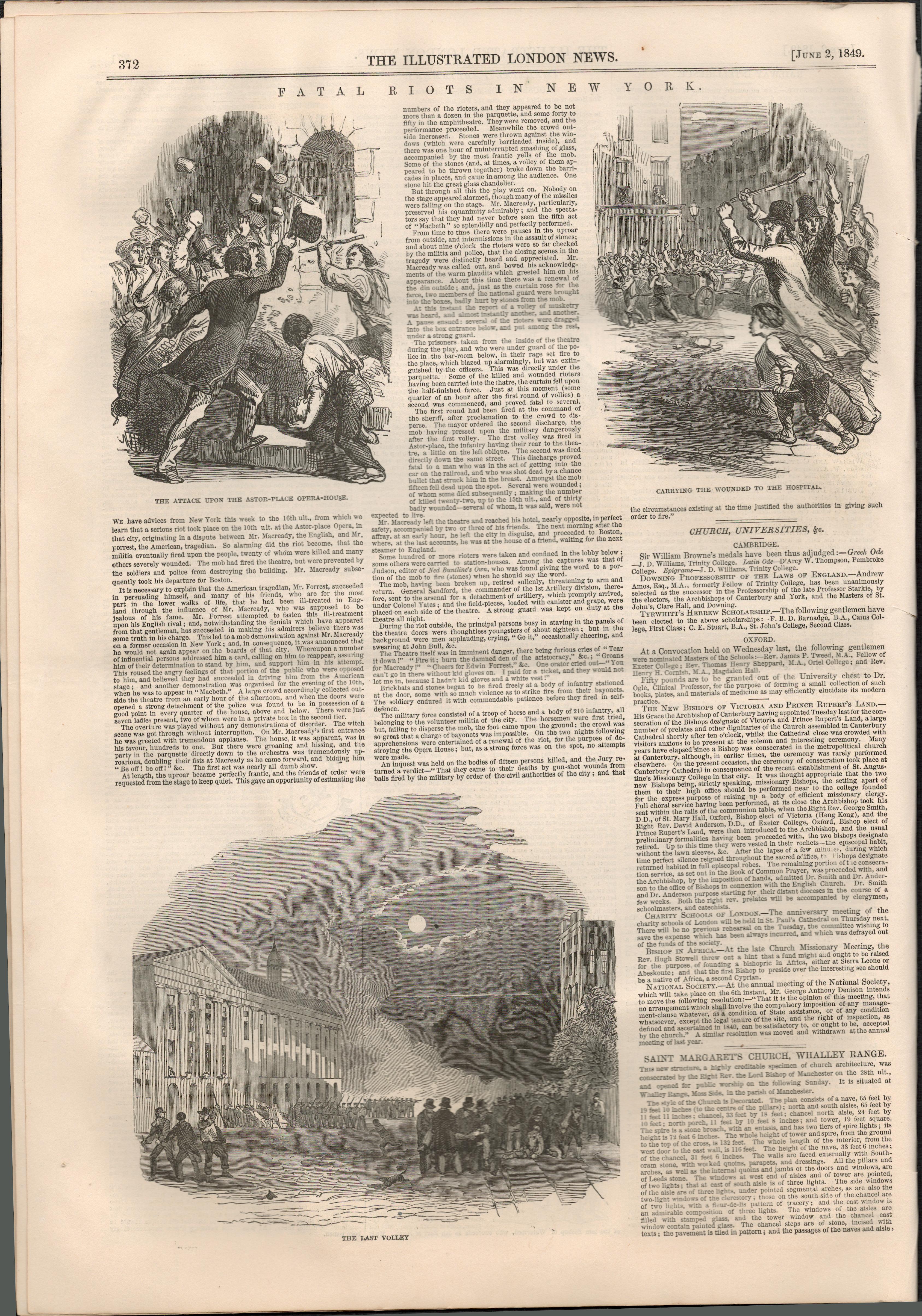 New York Manhattan 1849 Riots Antique NewspaperAntique Complete Edition The Illustrated London
