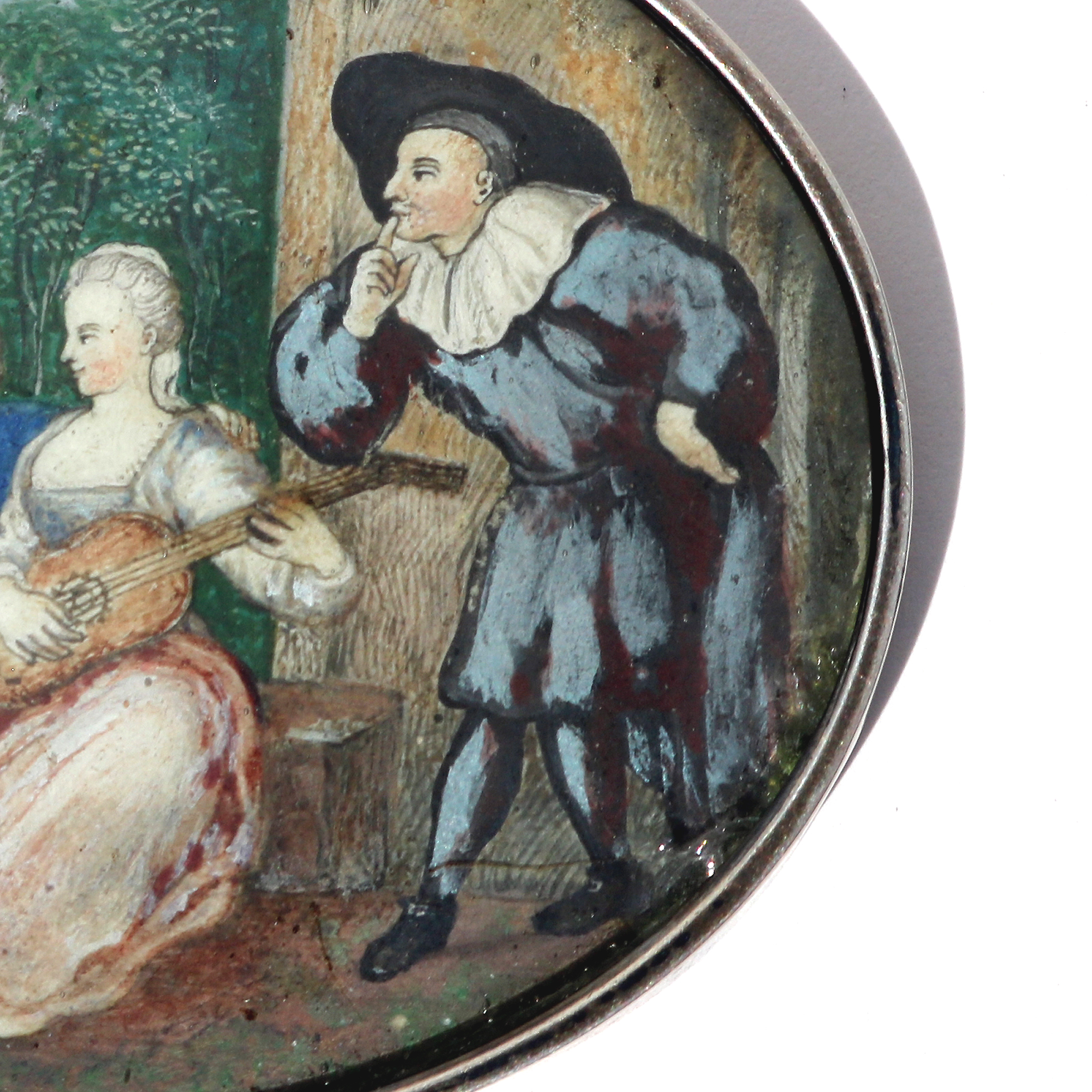 An Extremely Rare European Miniature Painting of A Fete Champêtre Galante C.18thC