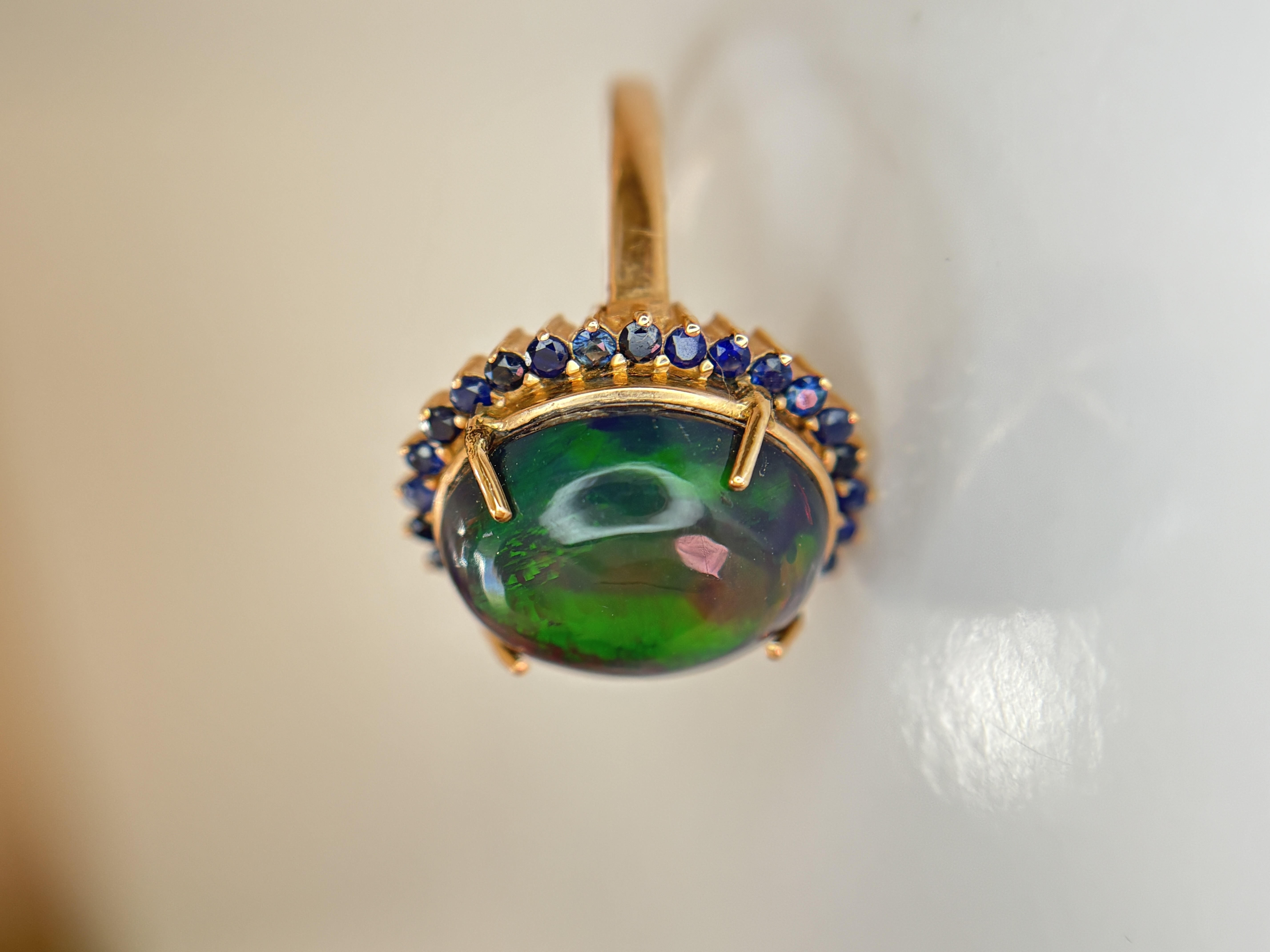 Beautiful Natural 3.40Ct Black Opal Ring With Natural Blue Sapphire and 18k Gold