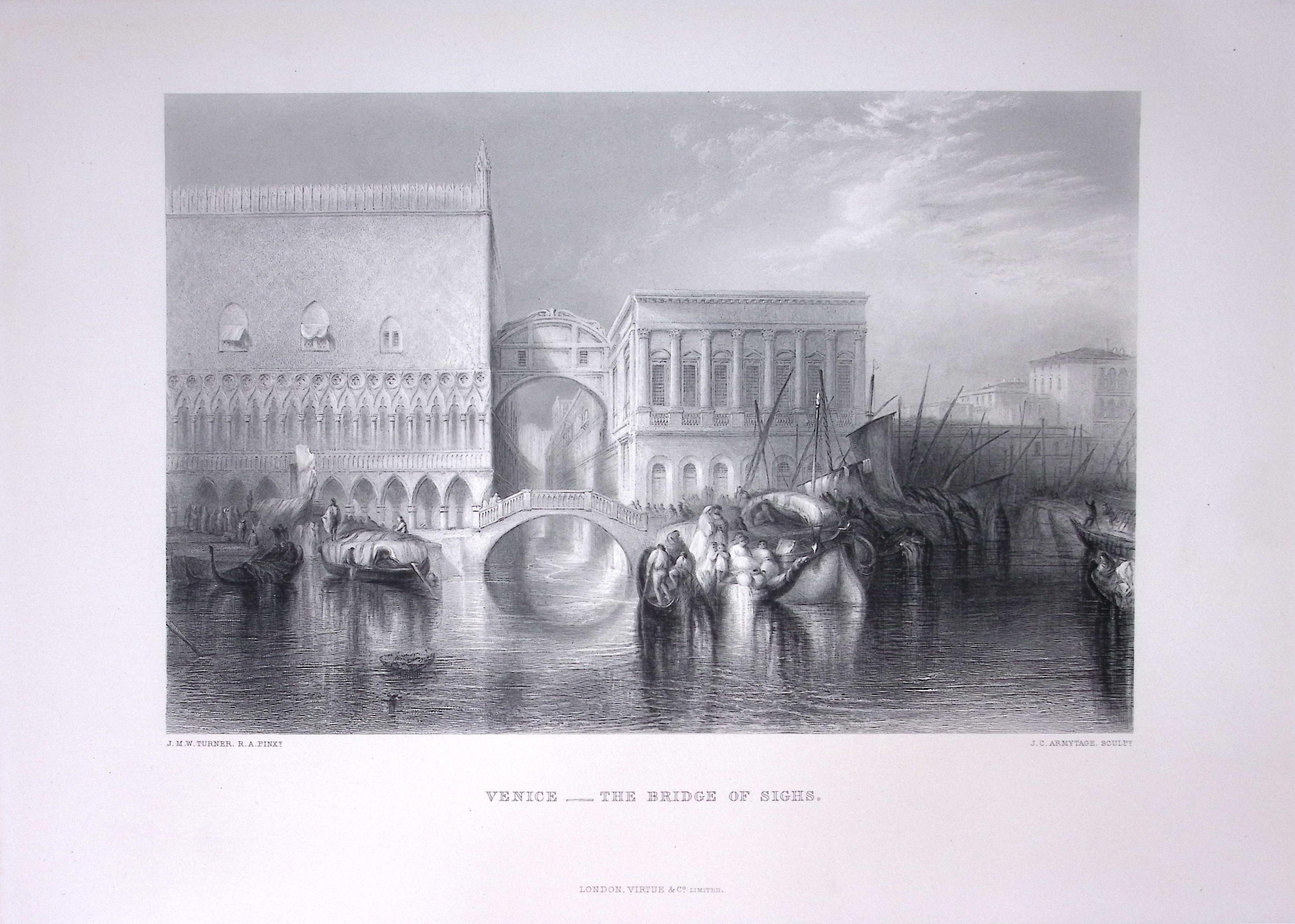 J.M.W Turner Venice Bridge of Sighs Large Antique Steel Engraving-9-TR