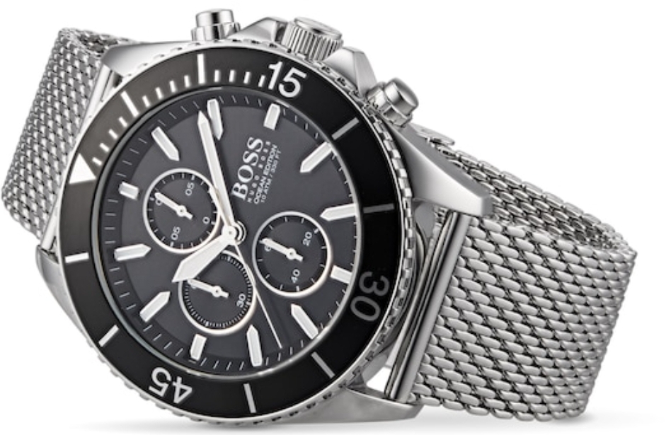 Hugo Boss 1513701 Men's Ocean Edition Black Dial Silver Mesh Band Chronograph Watch