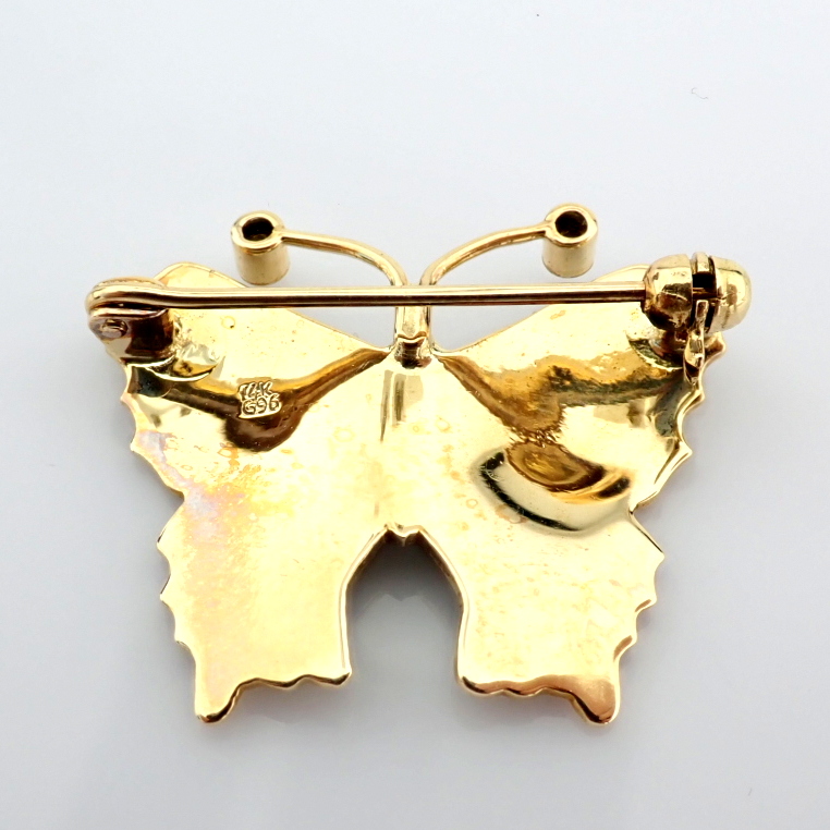 Natural Diamond 14K Yellow Gold Brooch