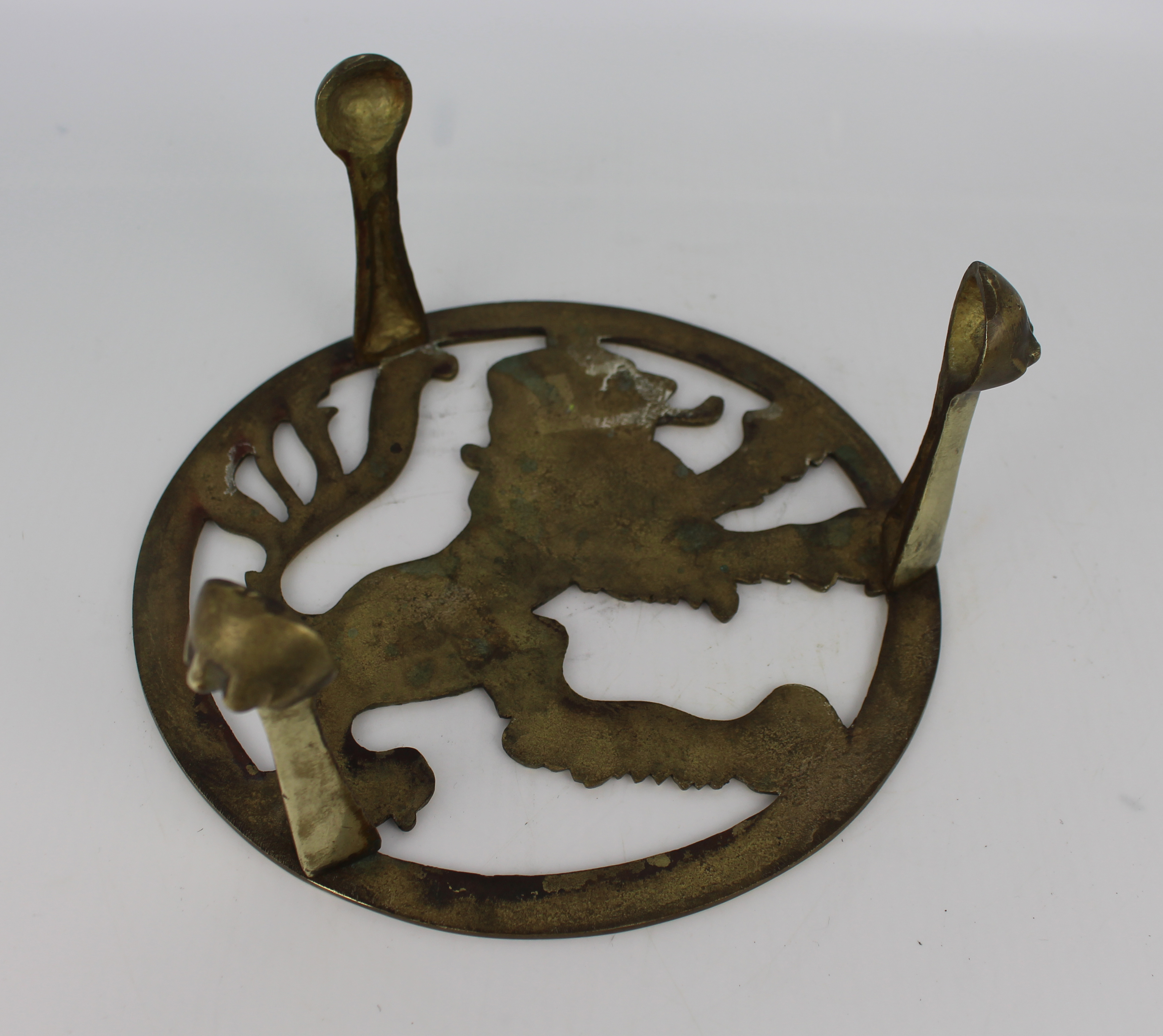 Vintage Brass Lion Form Trivet Stand