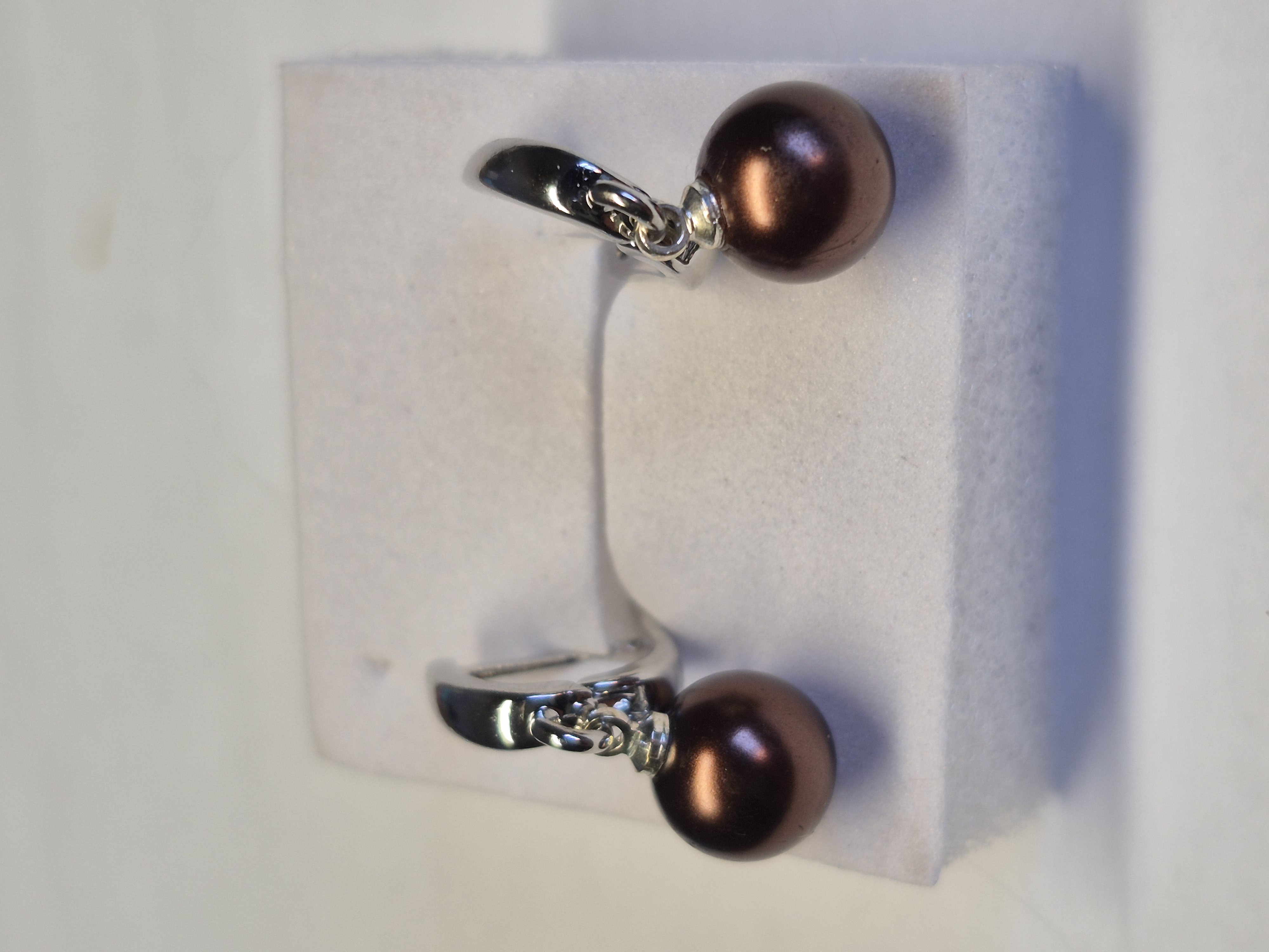 Silver Plated Earrings With Chocolate Pearl Beads – Elegant Drop Design