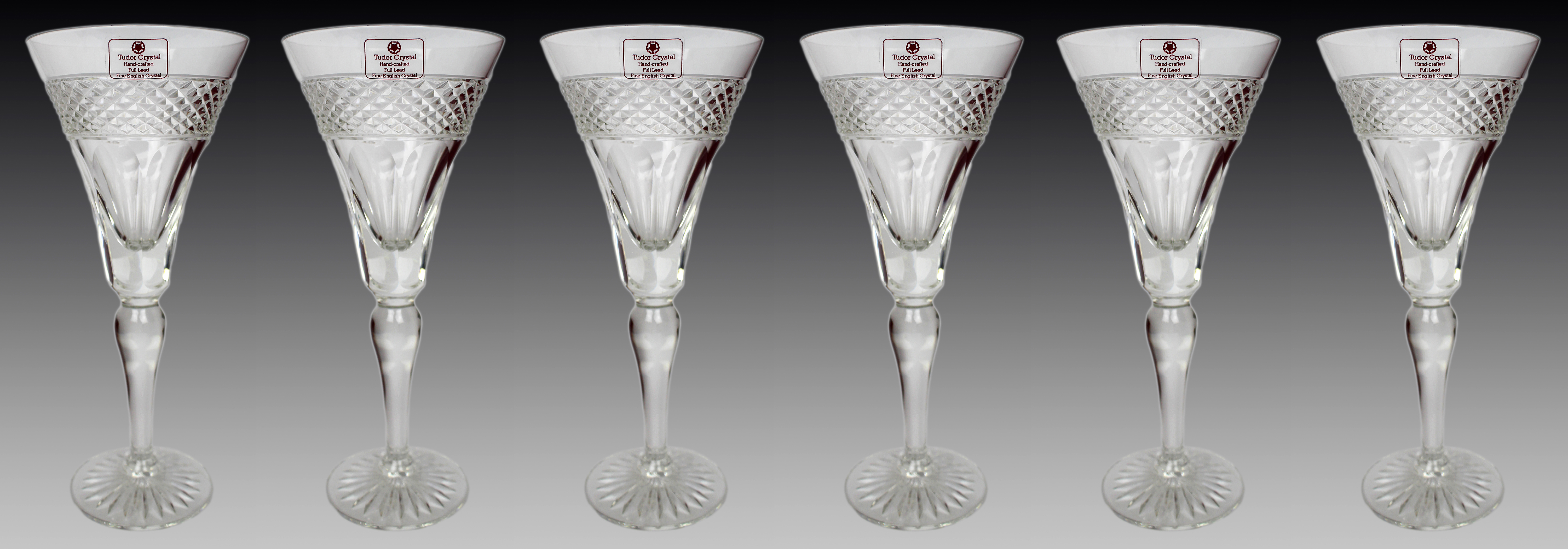Set of 6 Tudor Crystal Castile Pattern Wine Glasses