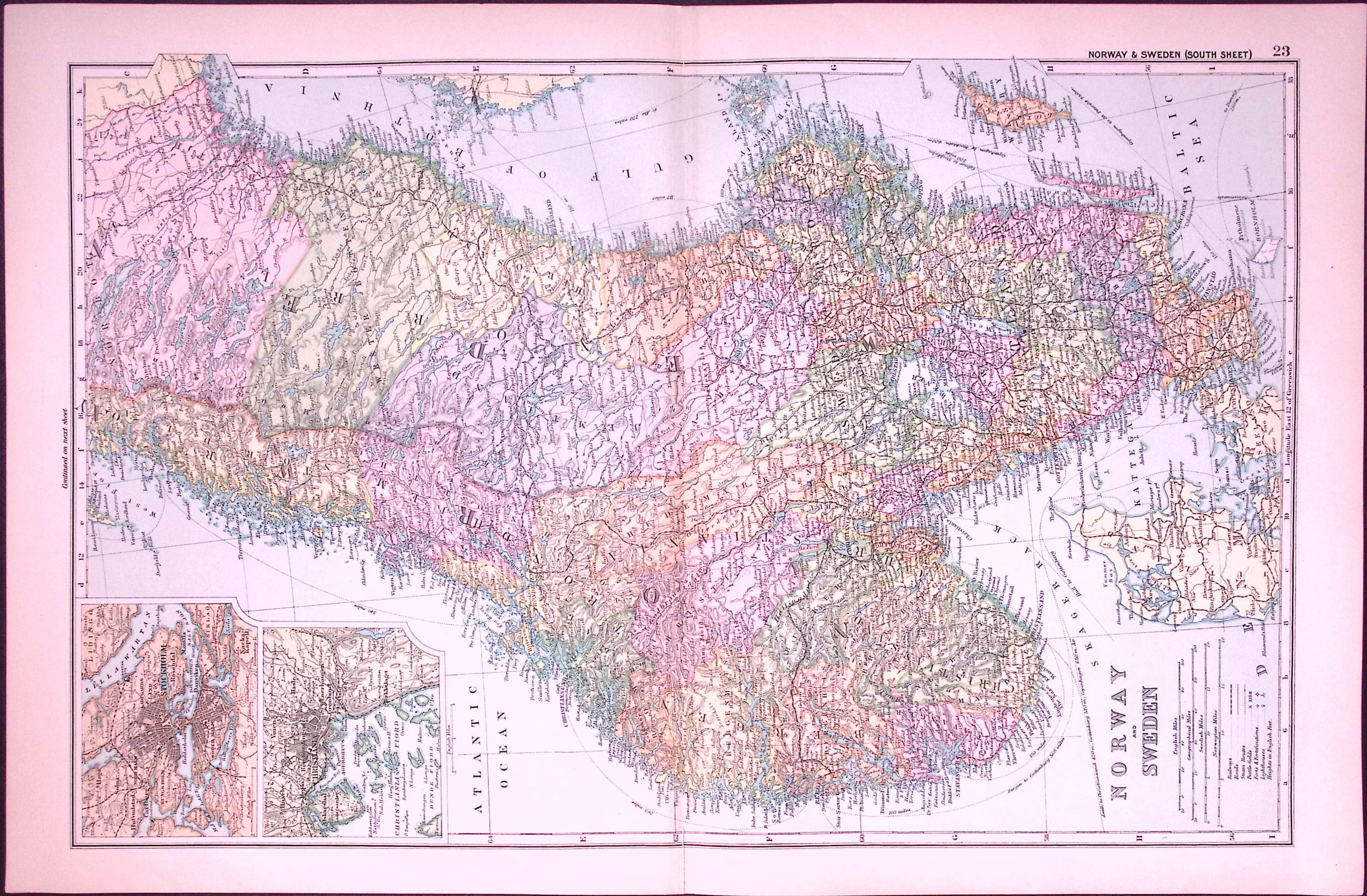 Norway & Sweden 120-Year-Old Large Antique Map by G.W. Bacon-23