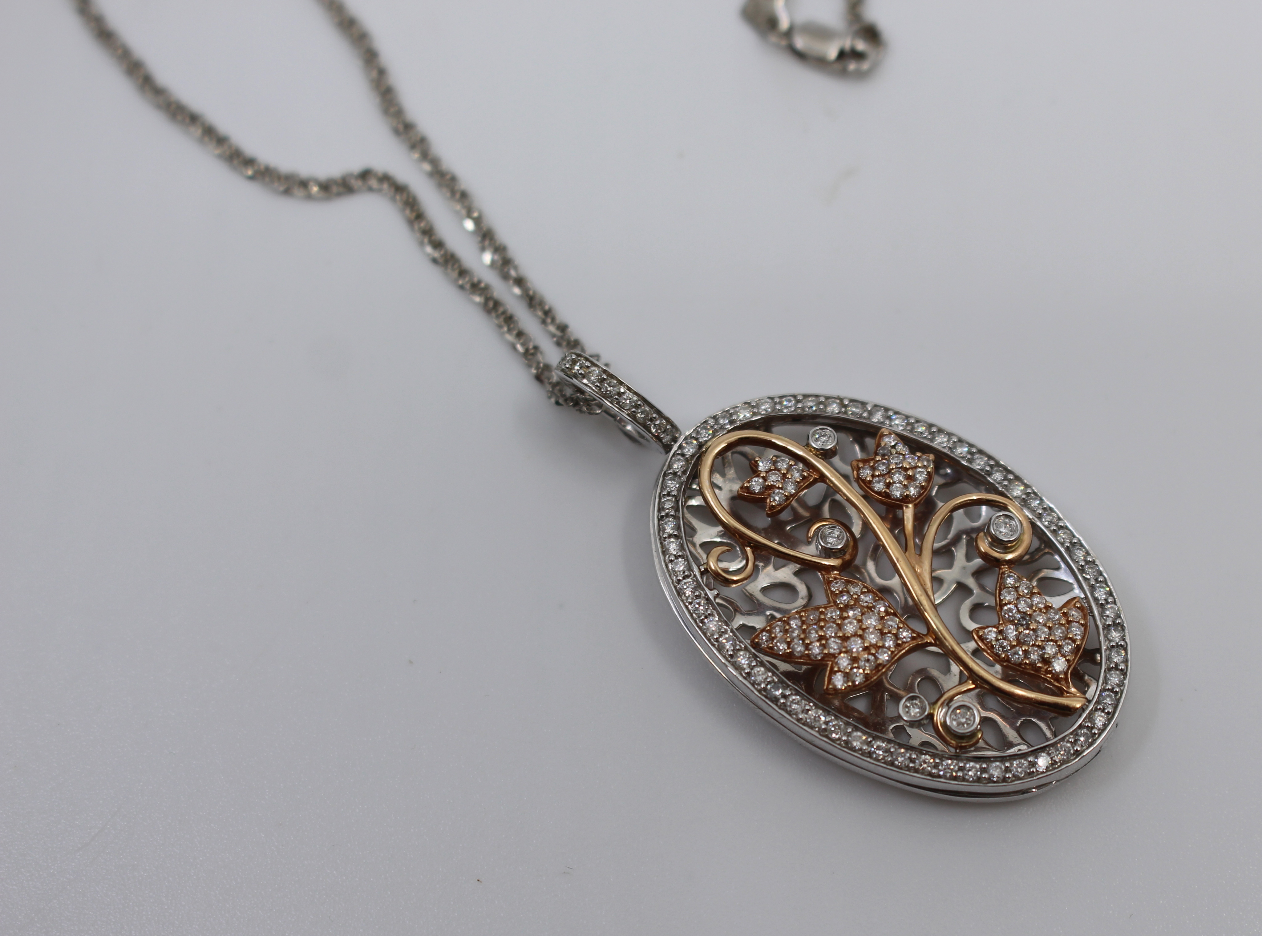 Diamond & 14ct Gold Oval Locket on Chain