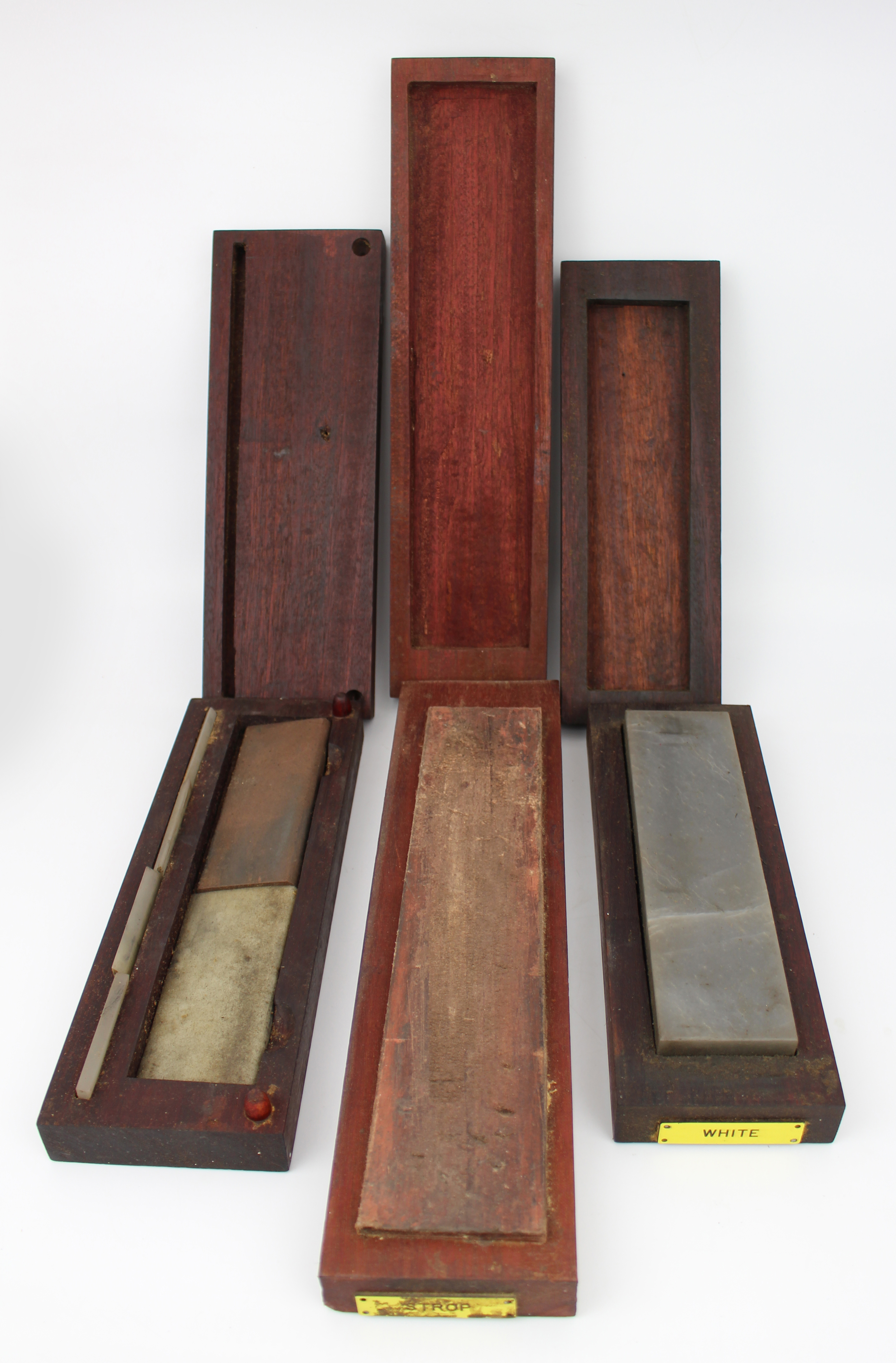 Vintage Sharpening Stones Set with Wooden Boxes