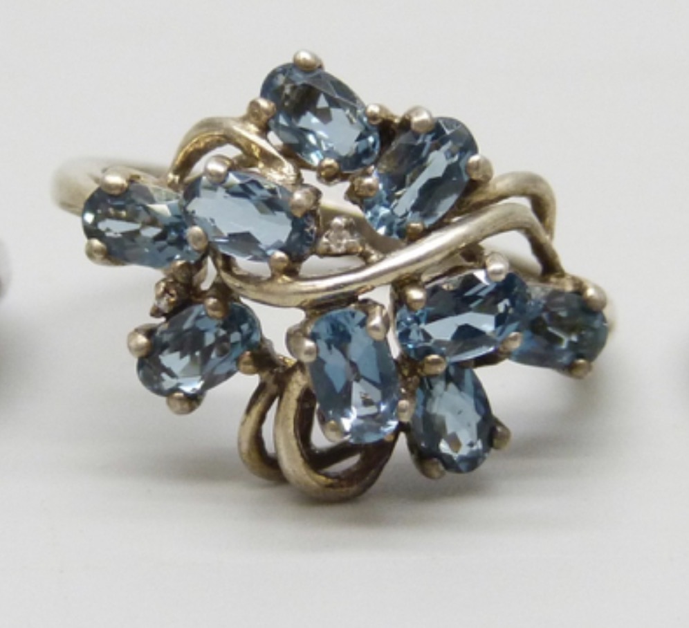 Silver Ring With Blue Stones, 4 grams, Q/R