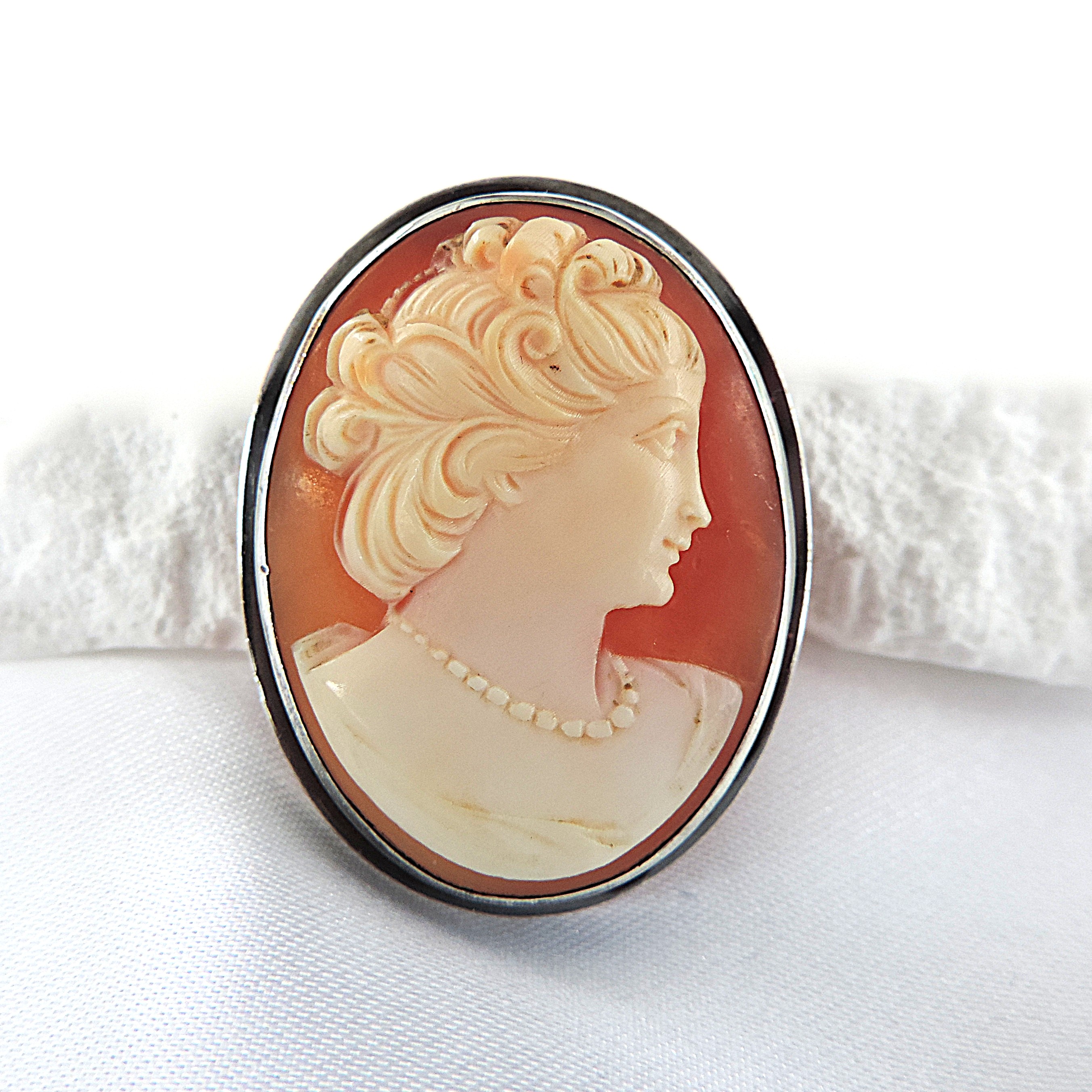 Antique Sterling Silver Cameo Brooch