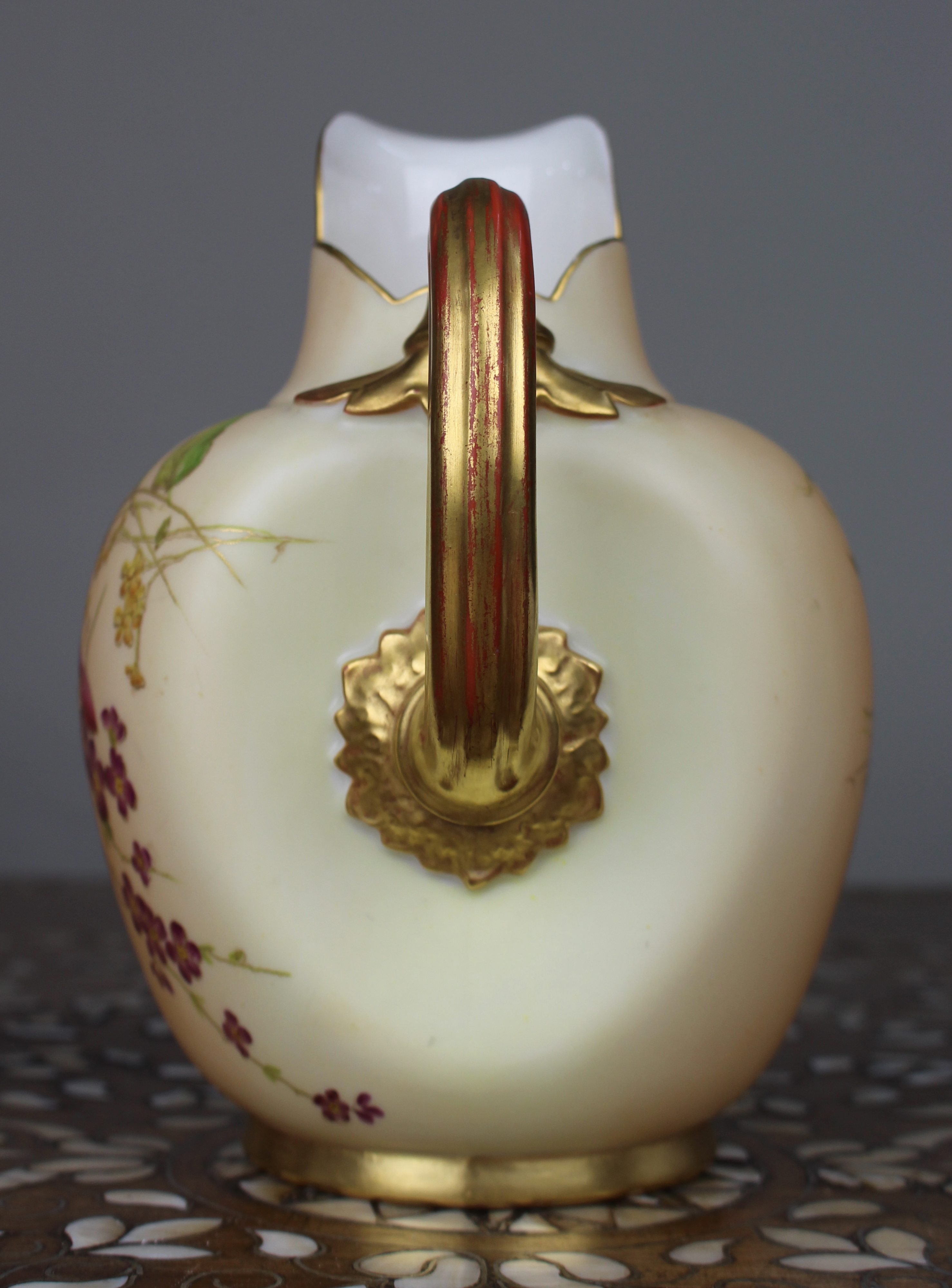 Antique Royal Worcester Blush Ivory Ewer, Hand-Painted Porcelain, 1896
