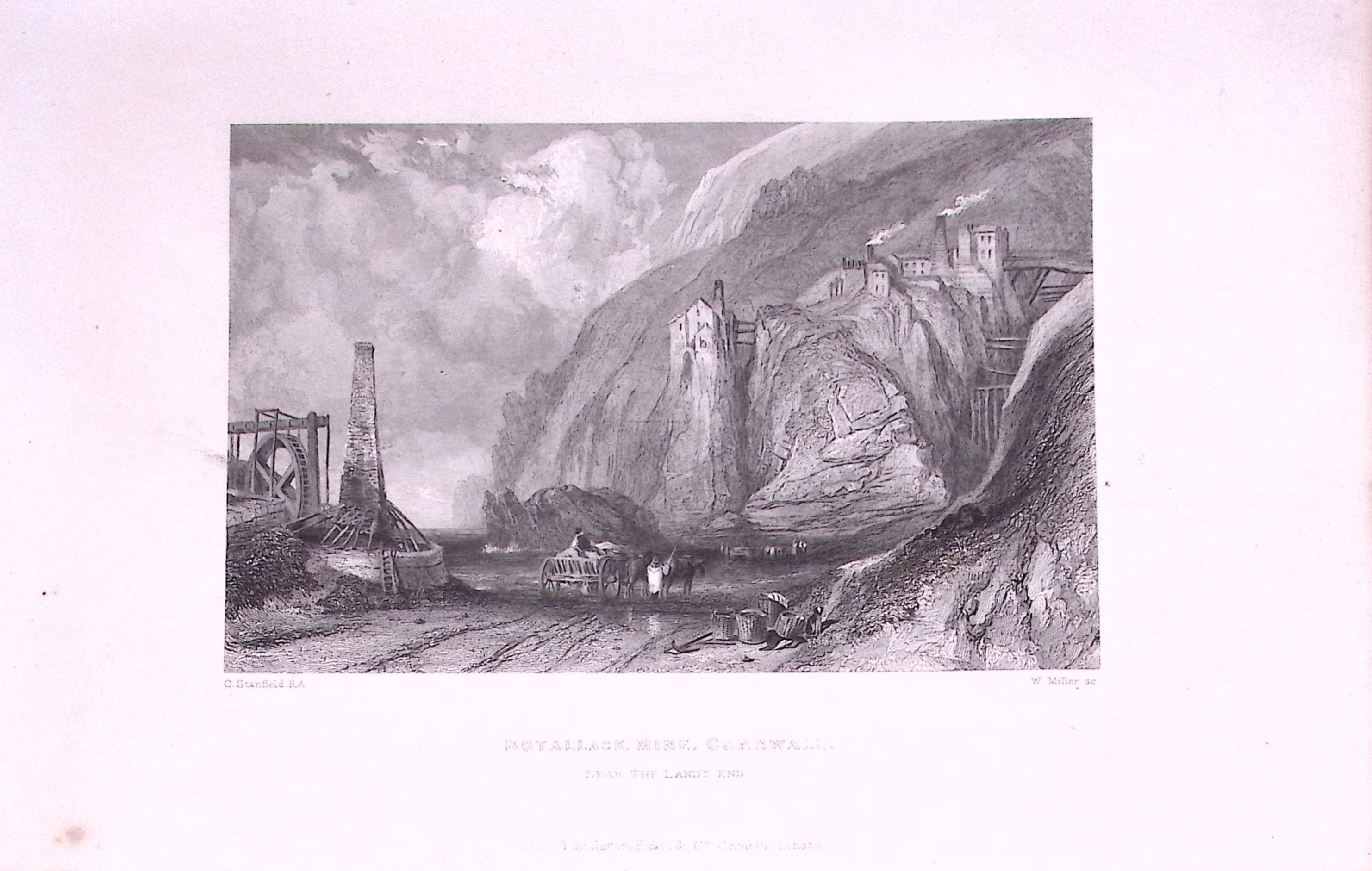 Botallack Mine Cornwall  179 years-Old Antique Steel Engraving Print-7-TR