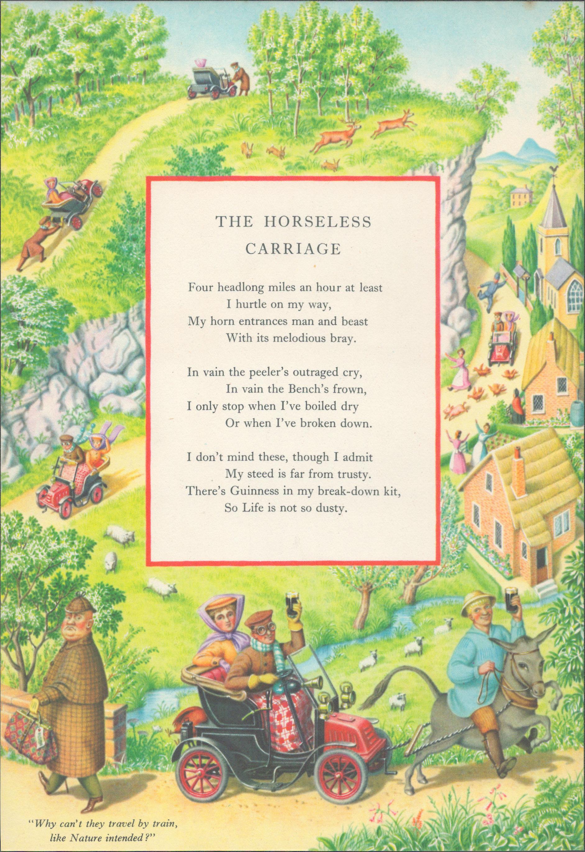 Double Sided Guinness Print 1954 "The Horseless Carriage"A Genuine Double Sided Lithographed