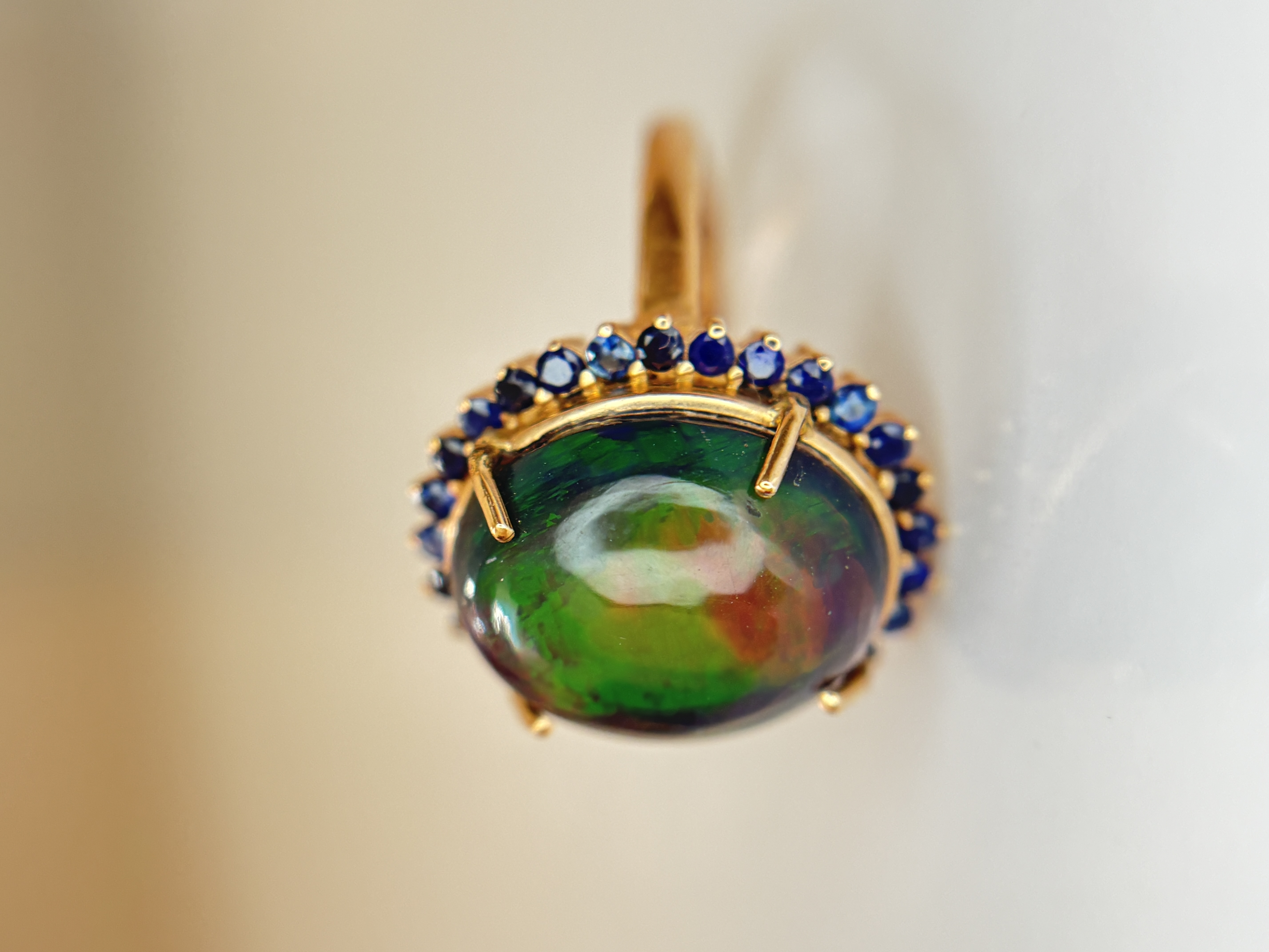 Beautiful Natural 3.40Ct Black Opal Ring With Natural Blue Sapphire and 18k Gold
