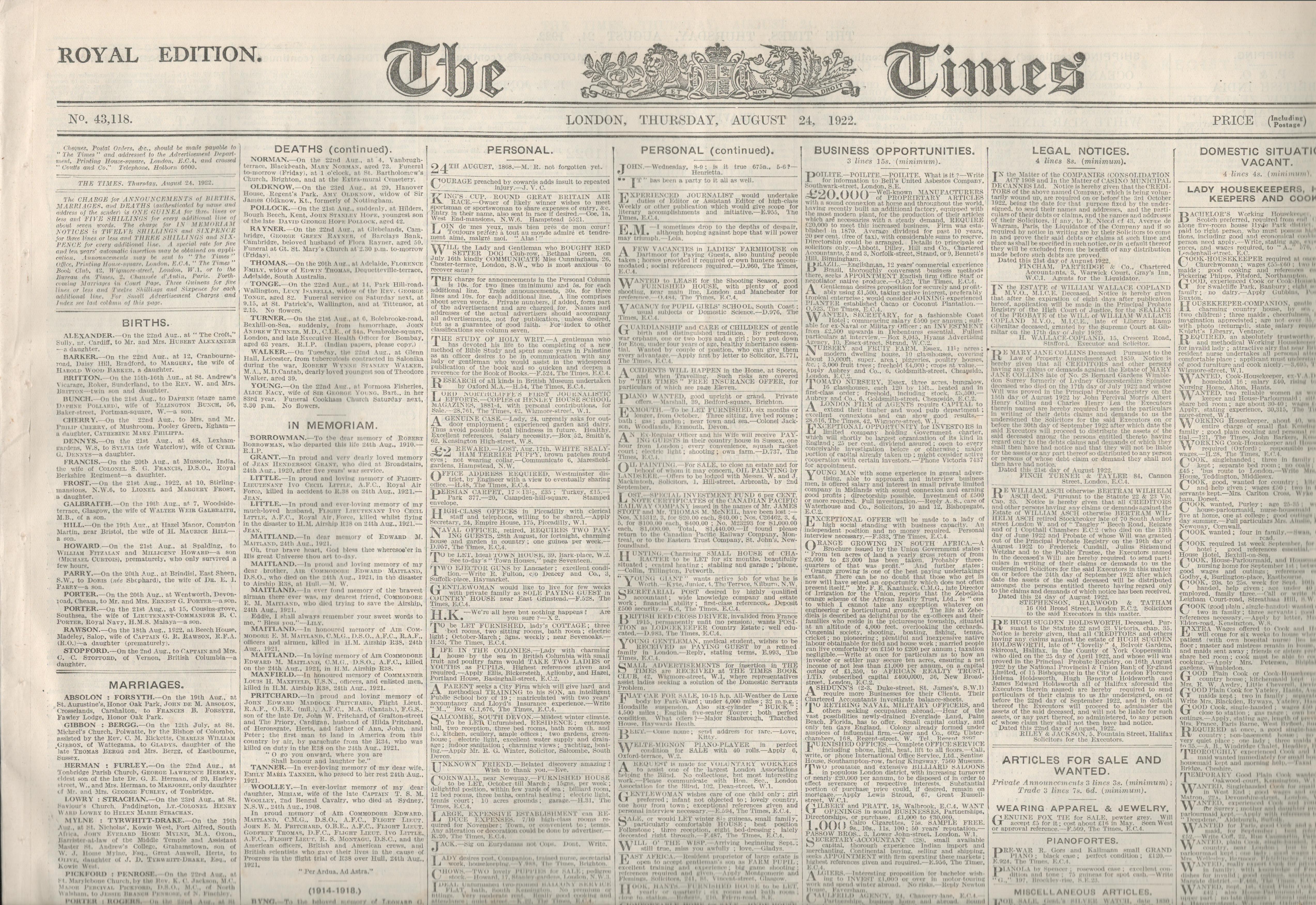 Michael Collins Shot Dead Ambushed By Ira Rebels 1922 NewspaperOriginal Complete Edition Of The