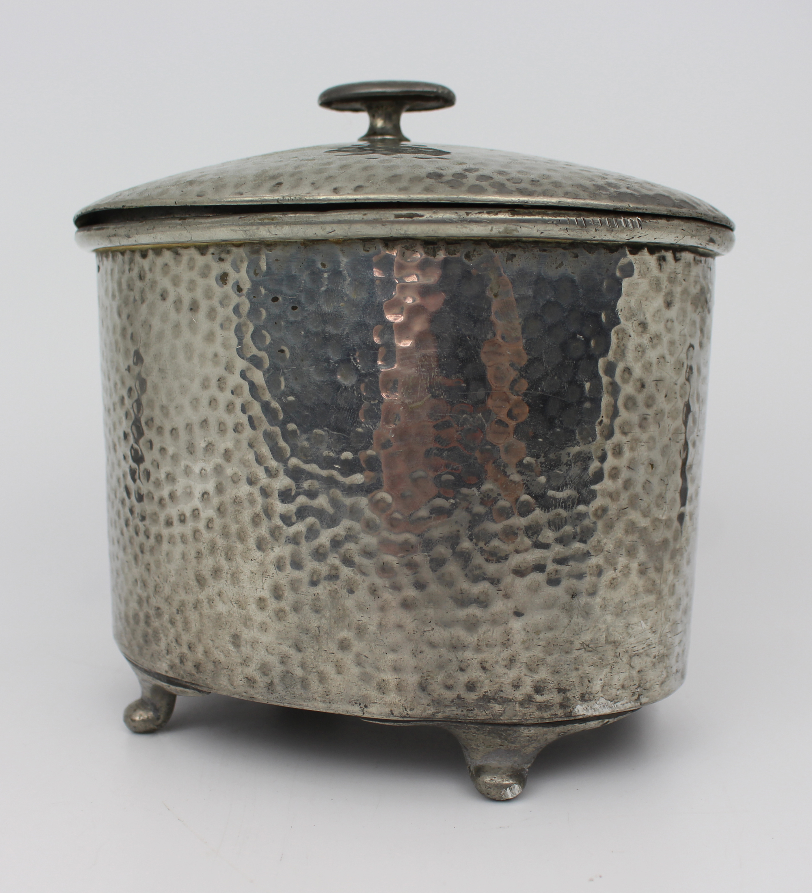 Arts & Crafts Style Hammered Pewter Lidded Pot – Armada Pewter – English Made