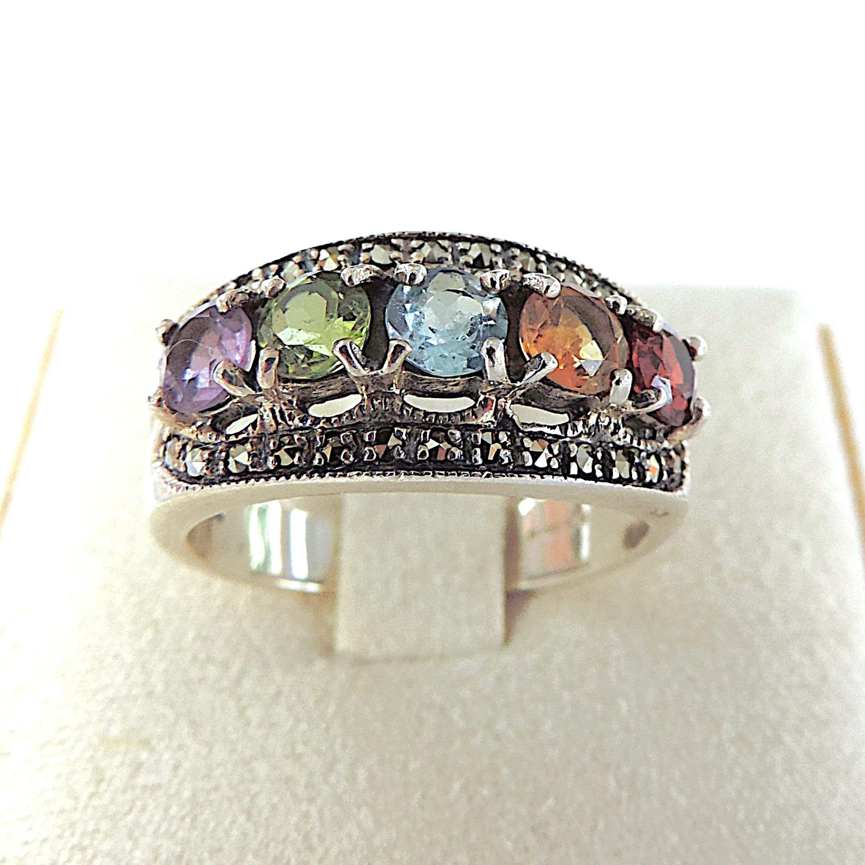 925 Sterling Silver Multi-Colour Gemstone Ring