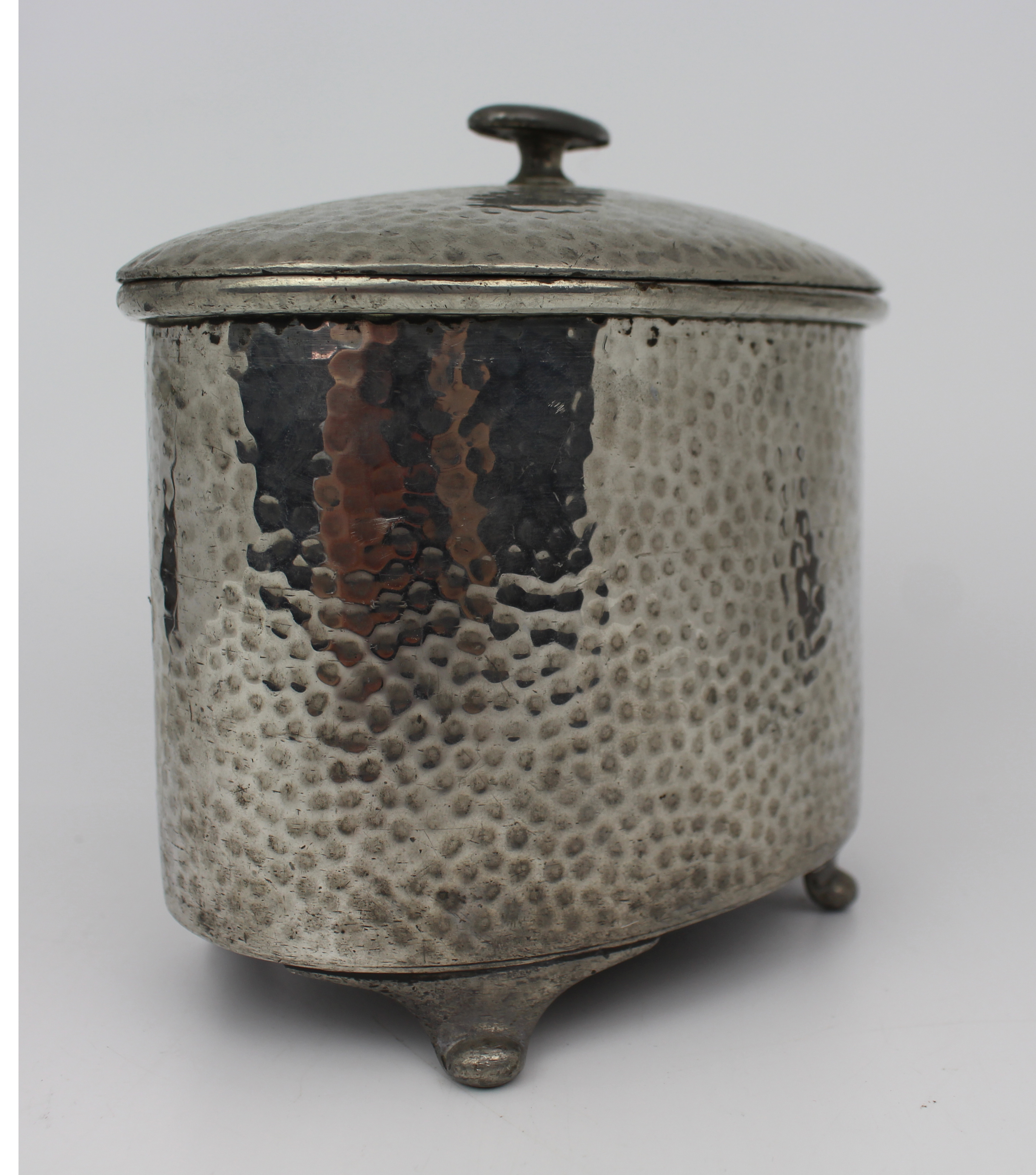 Arts & Crafts Style Hammered Pewter Lidded Pot – Armada Pewter – English Made