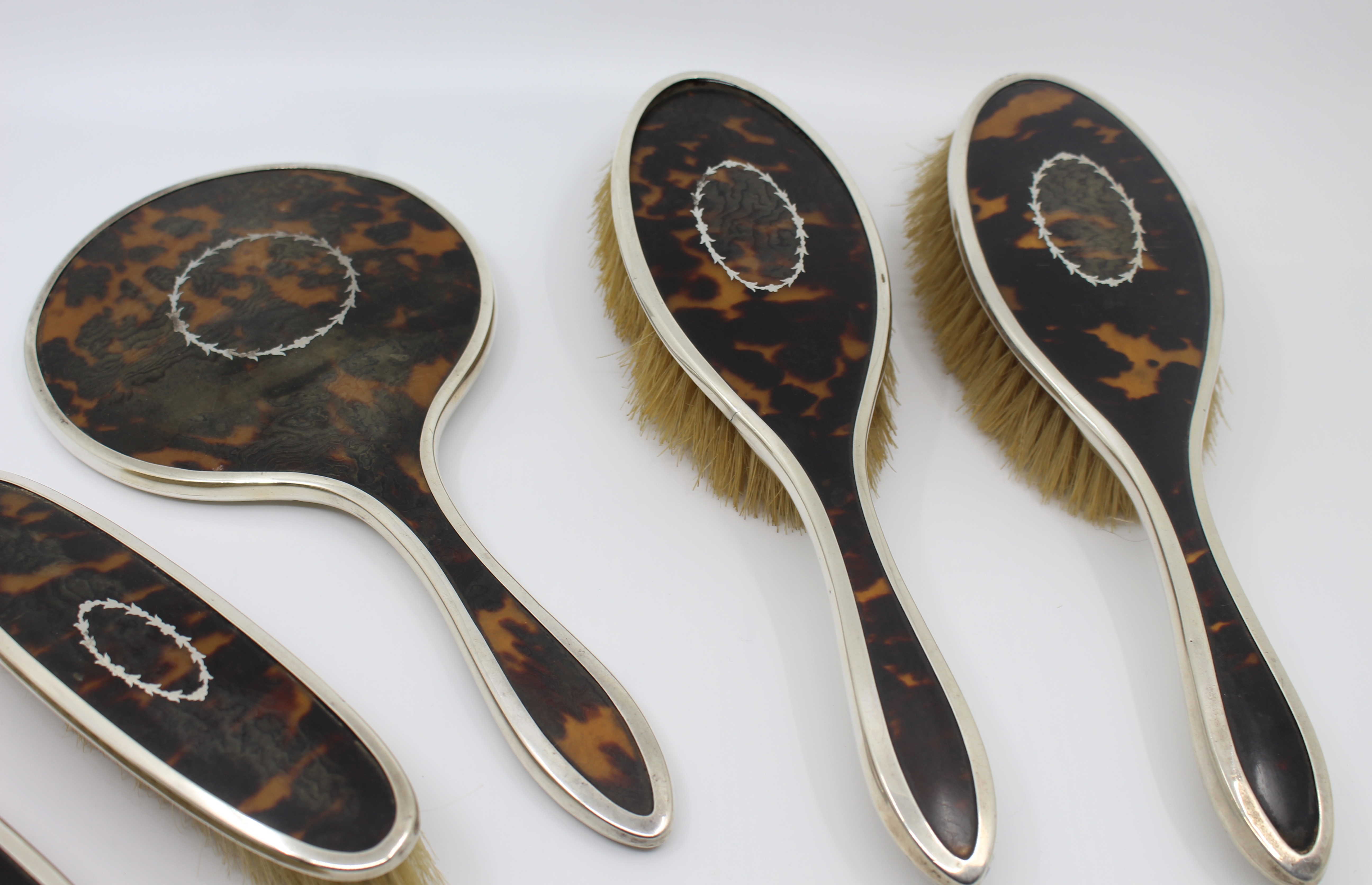 English Five Piece Silver Vanity Brush Set 1923