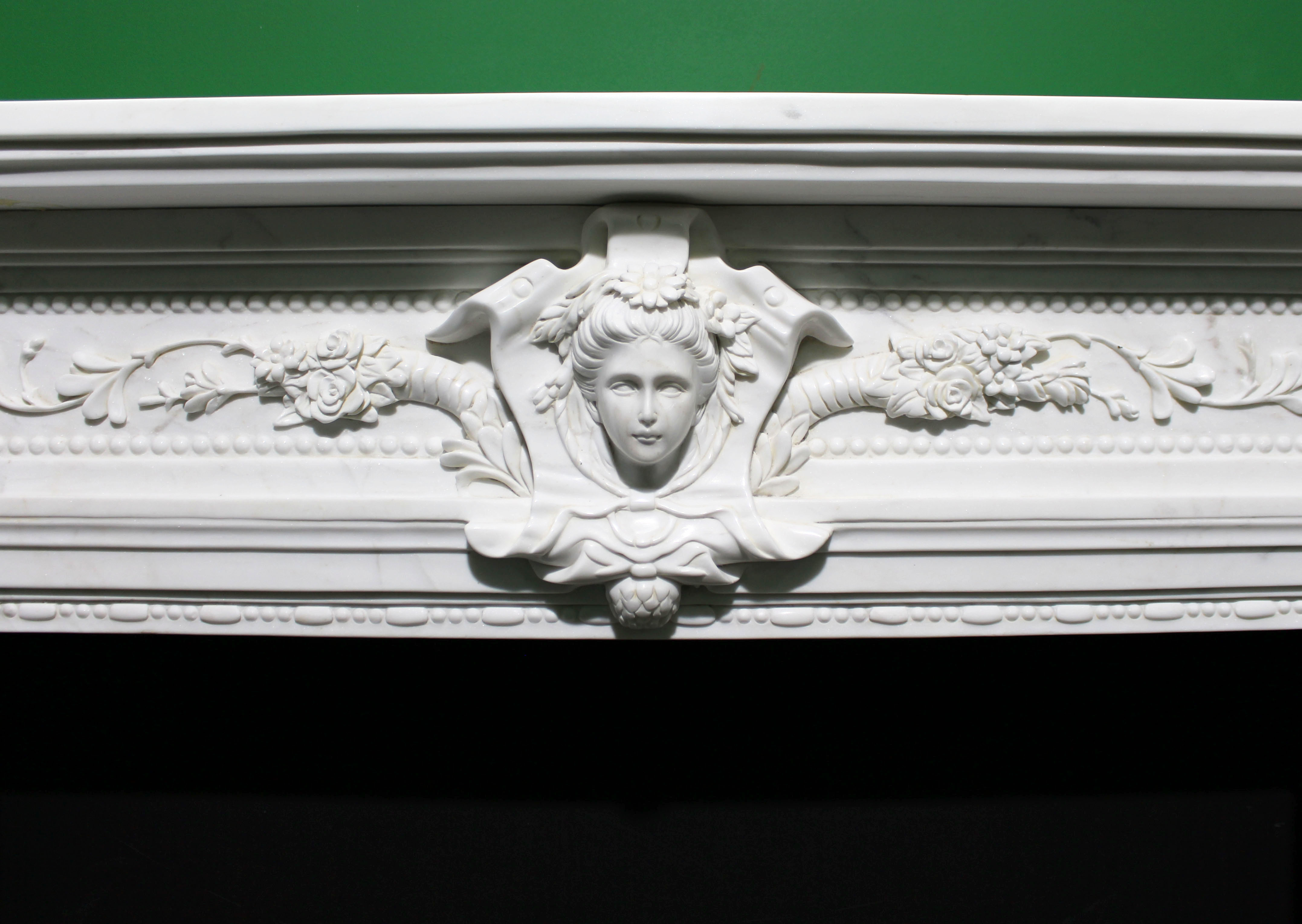 Fine Louis XVI Style Carved White Marble Fireplace Surround with Caryatid Figures