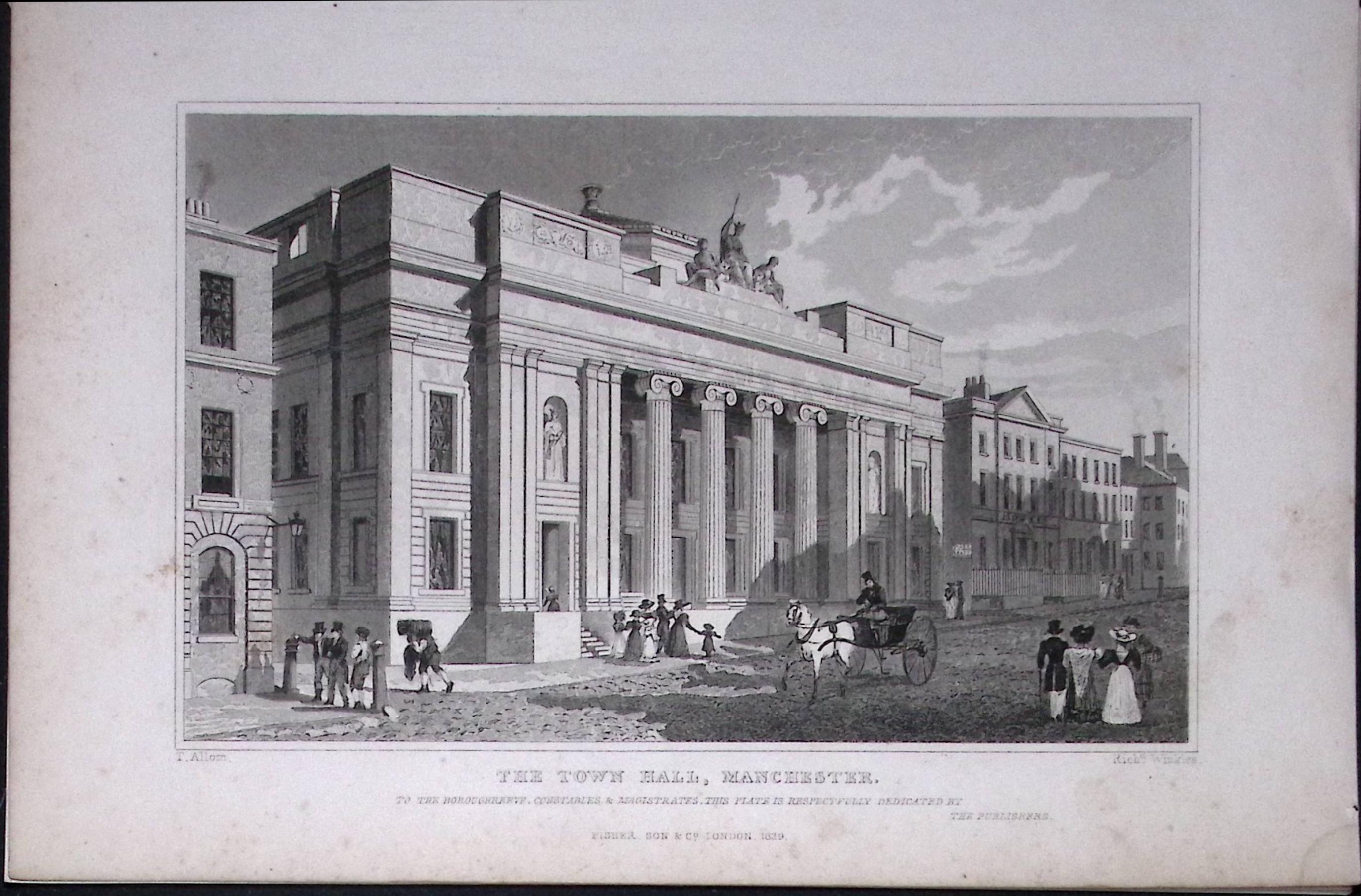 Manchester Town Hall  Antique 195 Years-Old Steel-Engraving-51