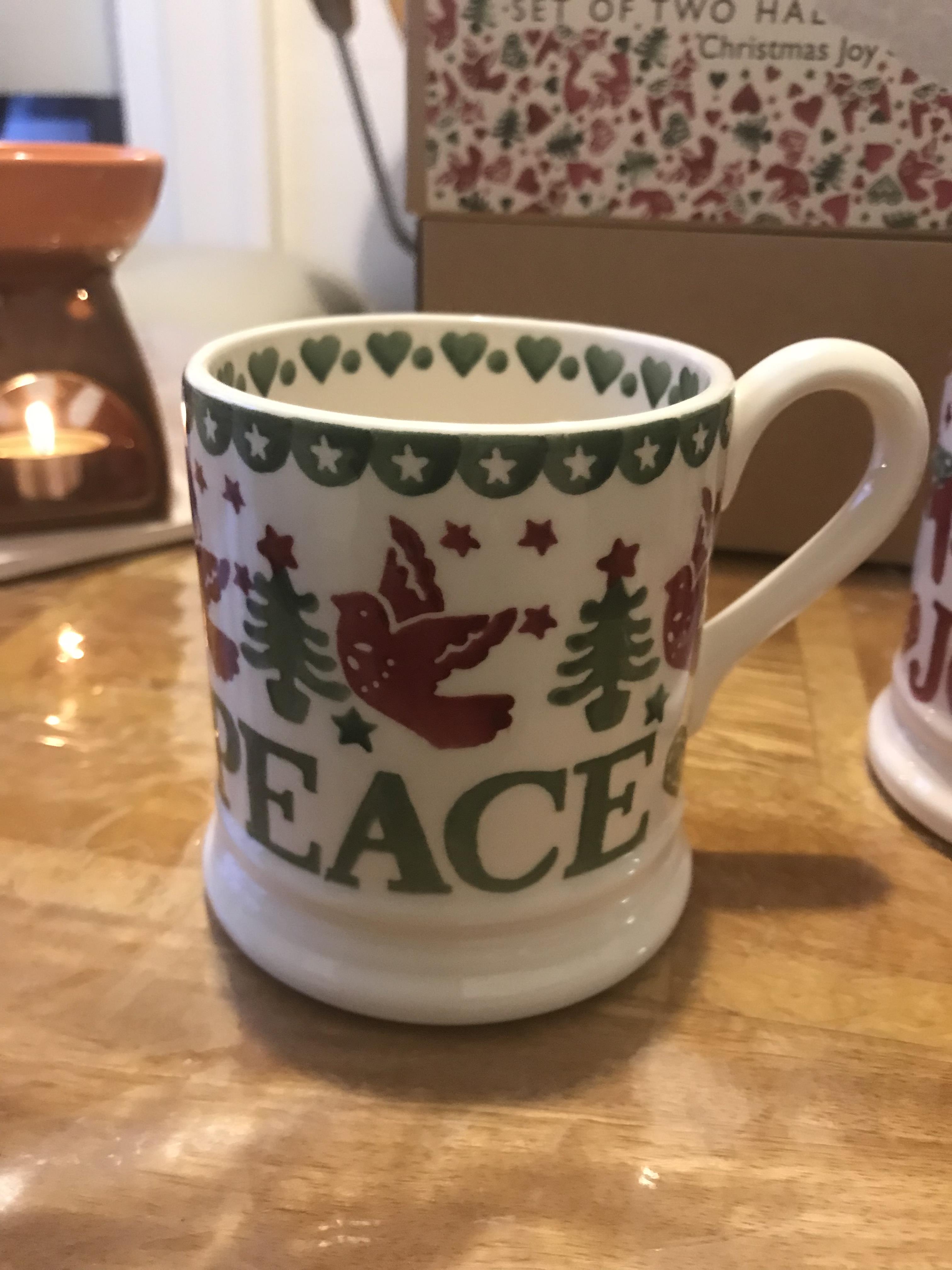 Emma Bridgewater Christmas Joy & Peace Half Pint Mugs, Set of 2, 280ml, Red/Multi
