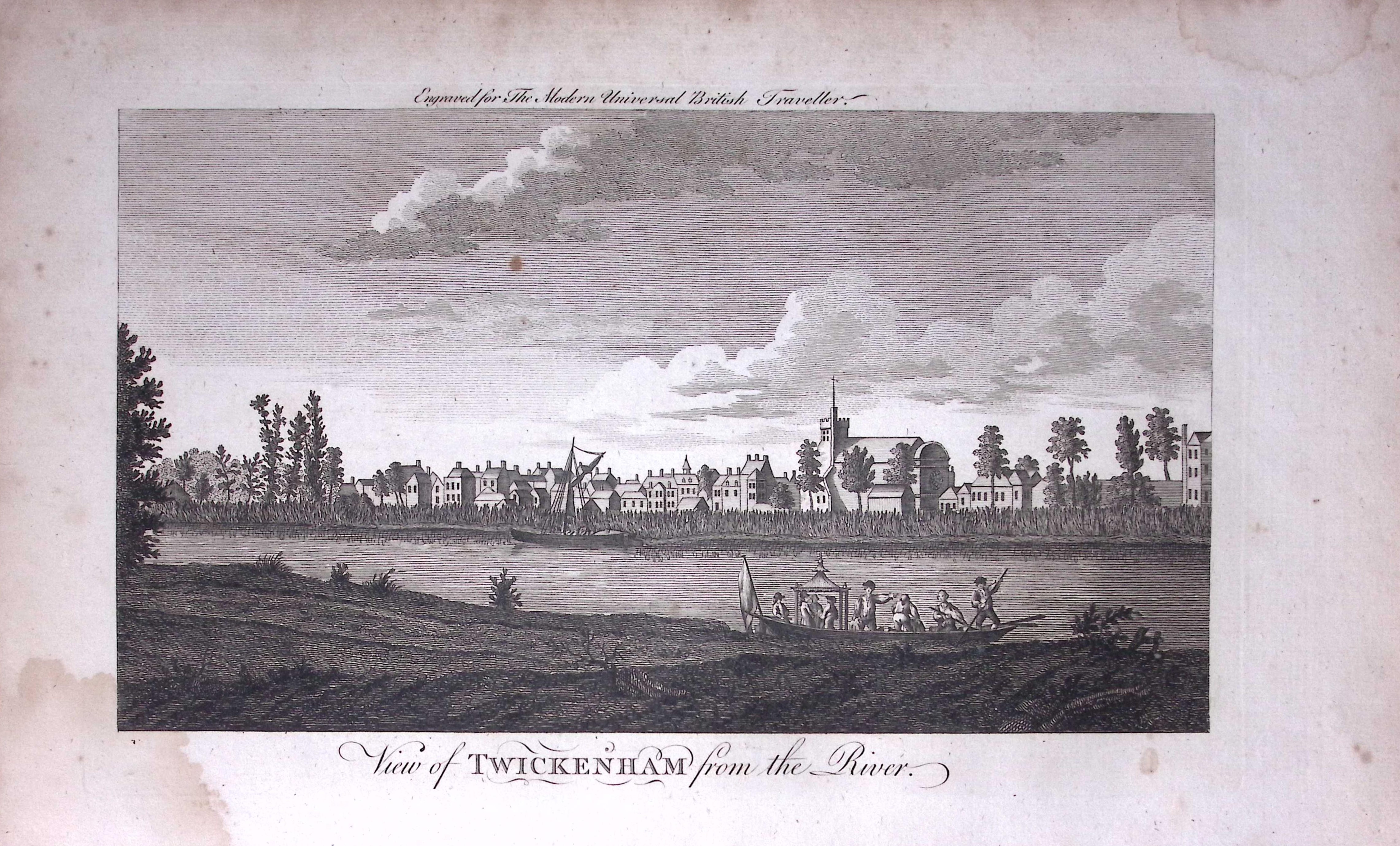 London Twickenham Rare Large 247-Year-Old Antique Copperplate Engraving -24-TR