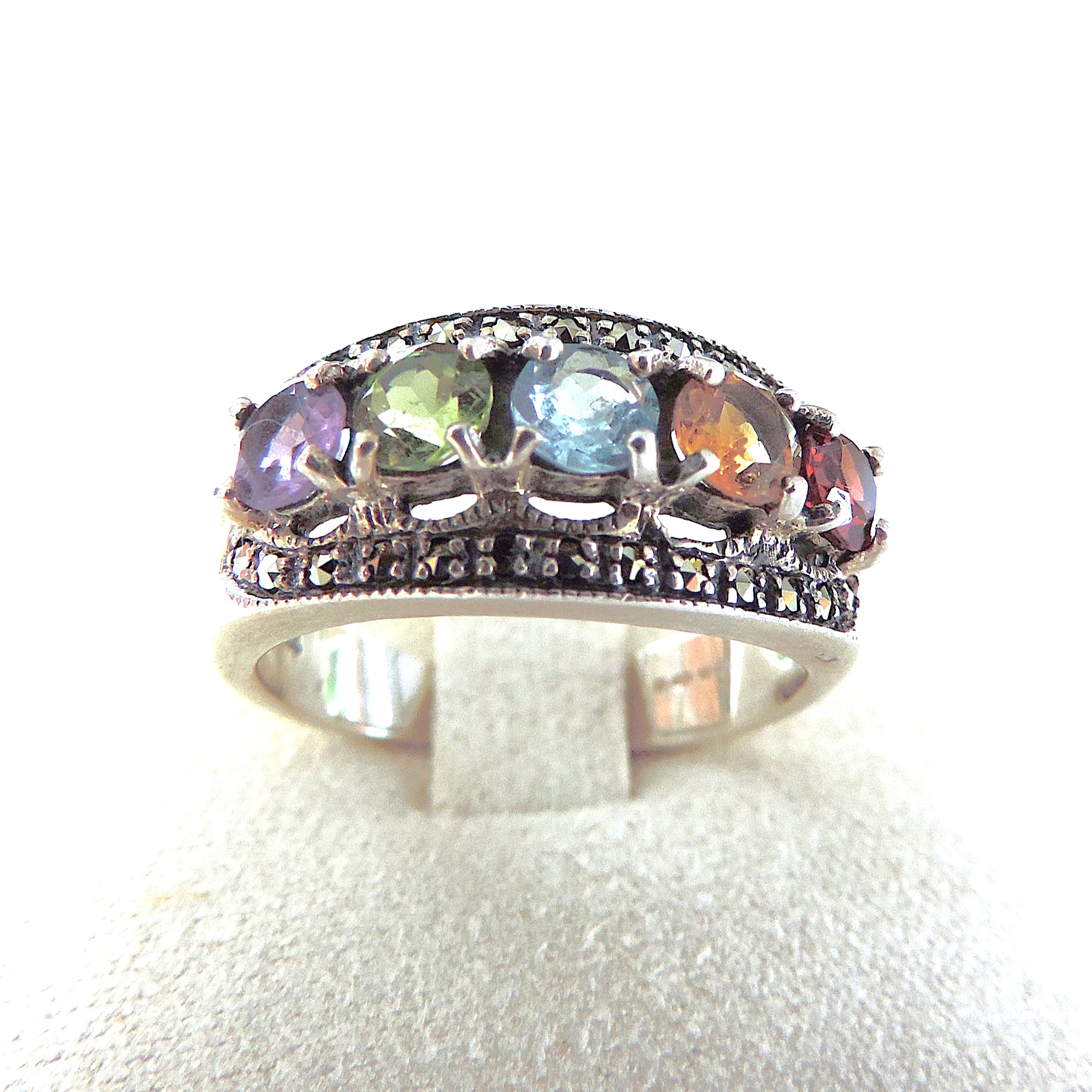 925 Sterling Silver Multi-Colour Gemstone Ring