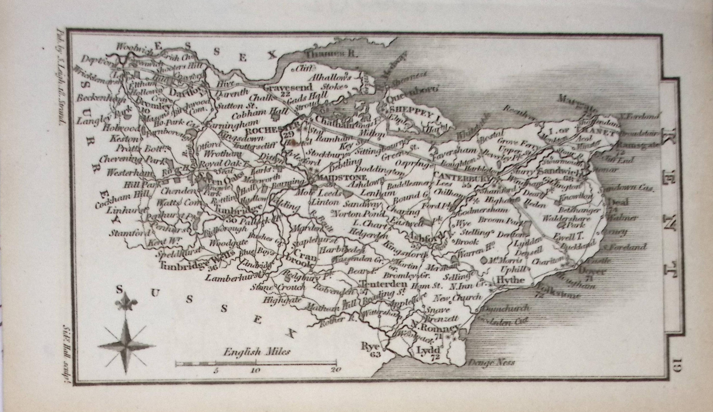 County Kent Antique Copper Engraved George IV Map by Sidney Hall.
