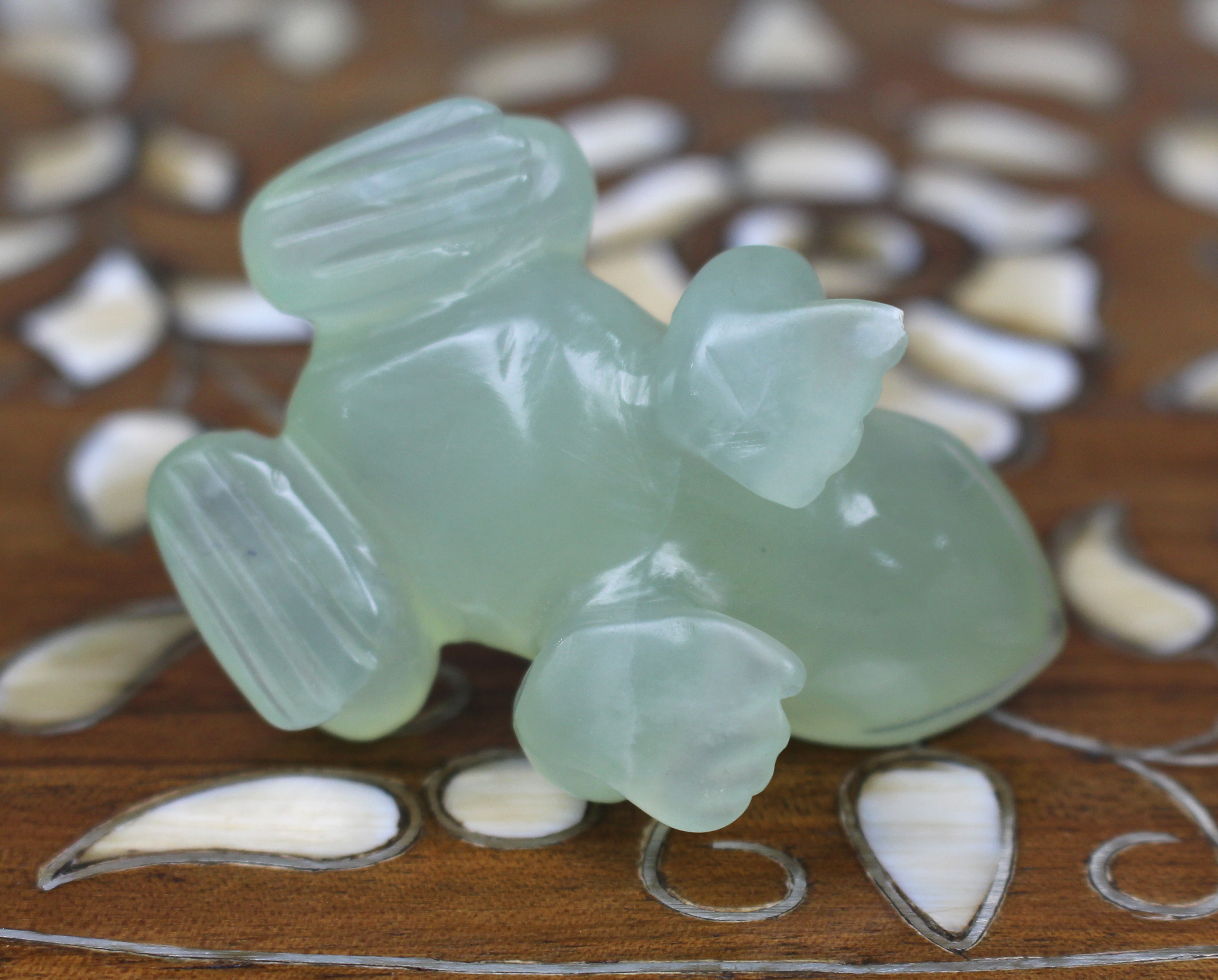 Small Carved Green Stone Frog Ornament