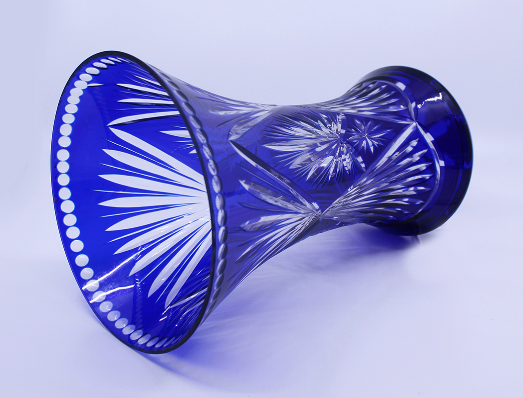 Large Stourbridge Glass Blue Overlay Crystal Vase