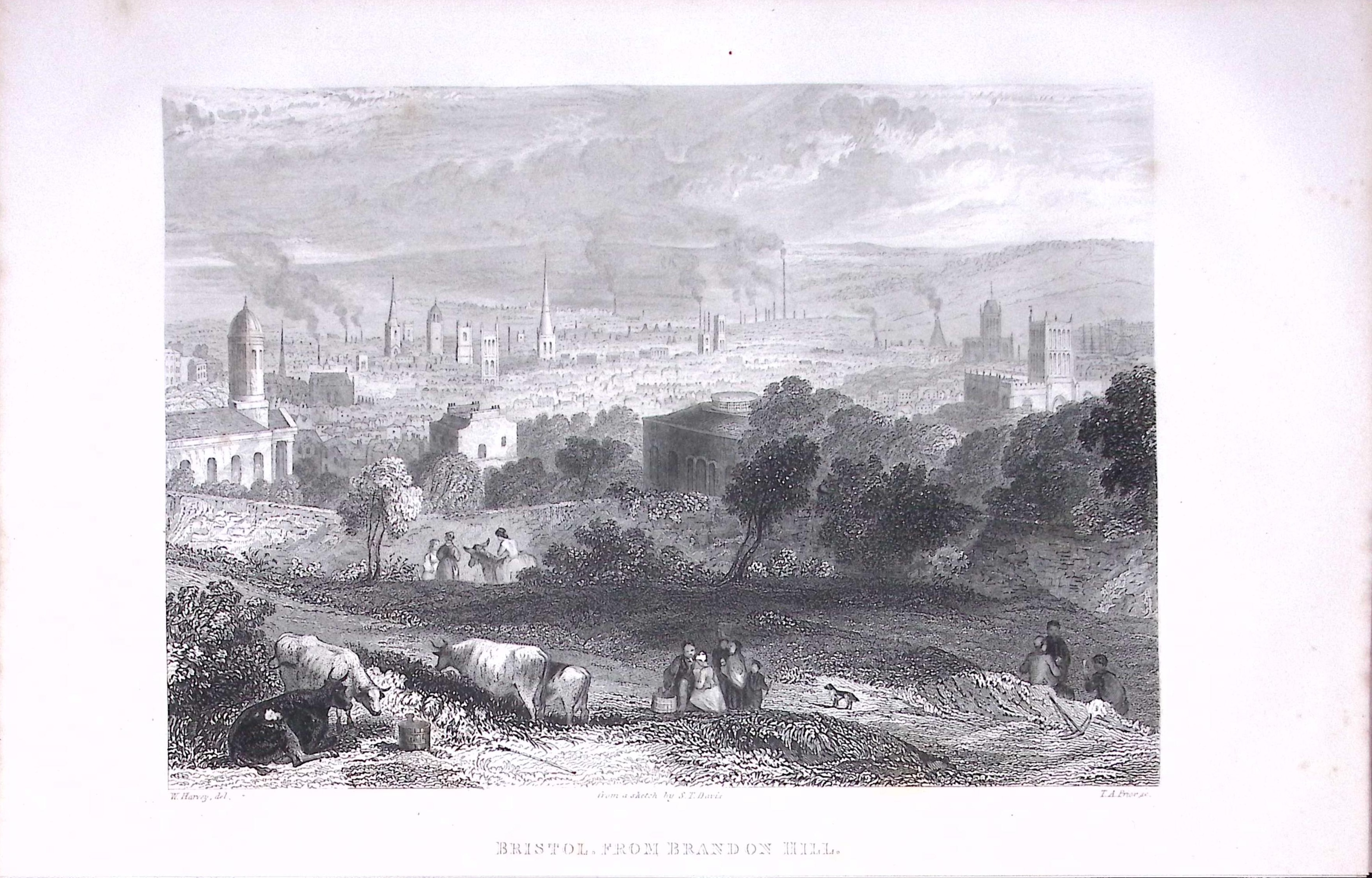 View of Bristol from Brandon Hill Antique 175-Year-Old Engraved Print-5-TR