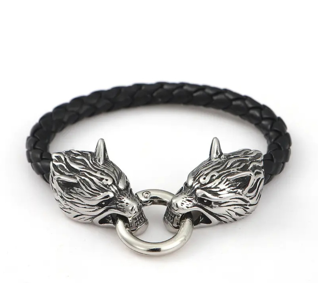 NEW! Viking Wolf Head Leather Rope Bracelet