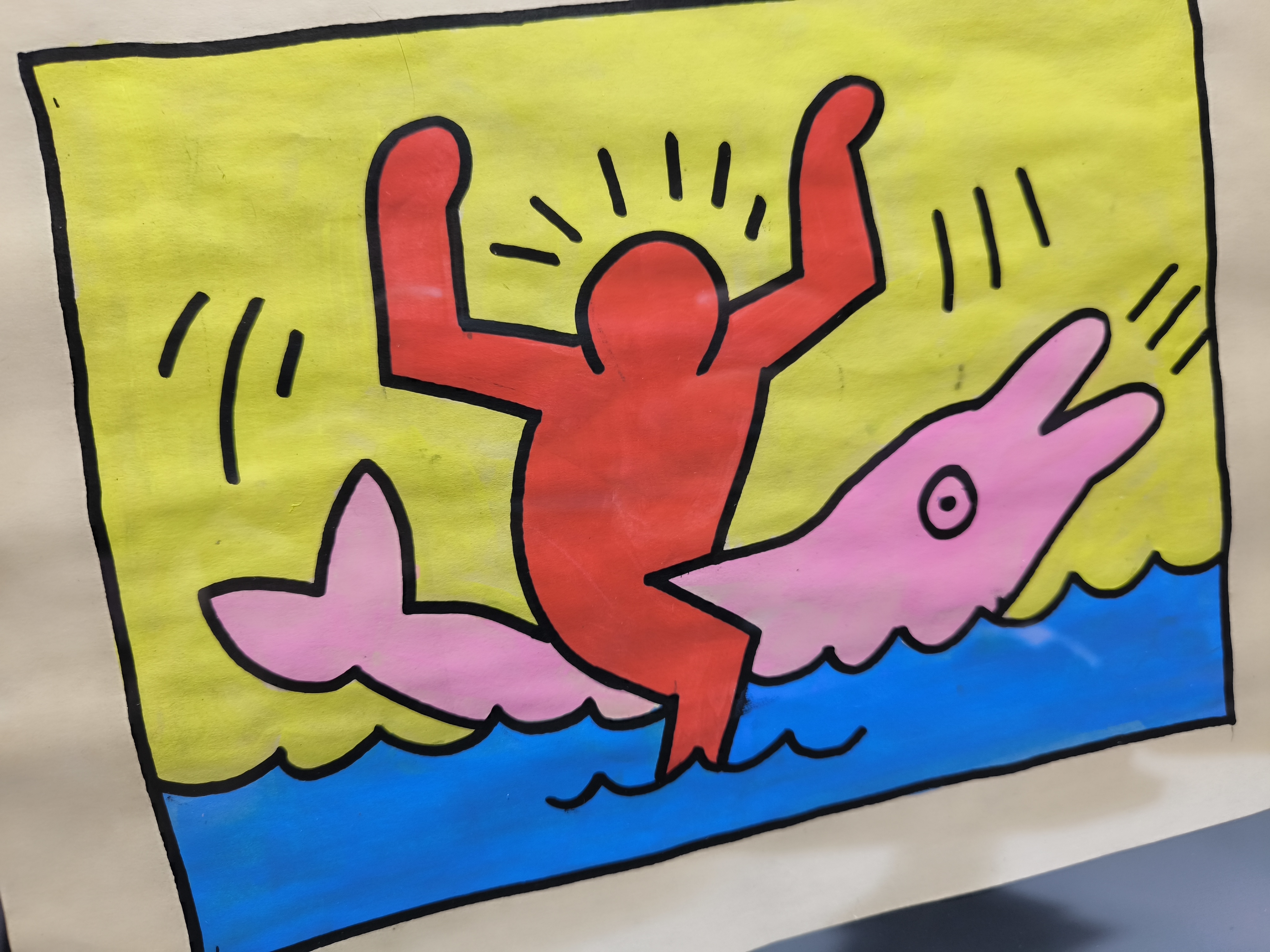 Vintage Keith Haring (attr) Acryl  Art Work by Haring Estate Signed