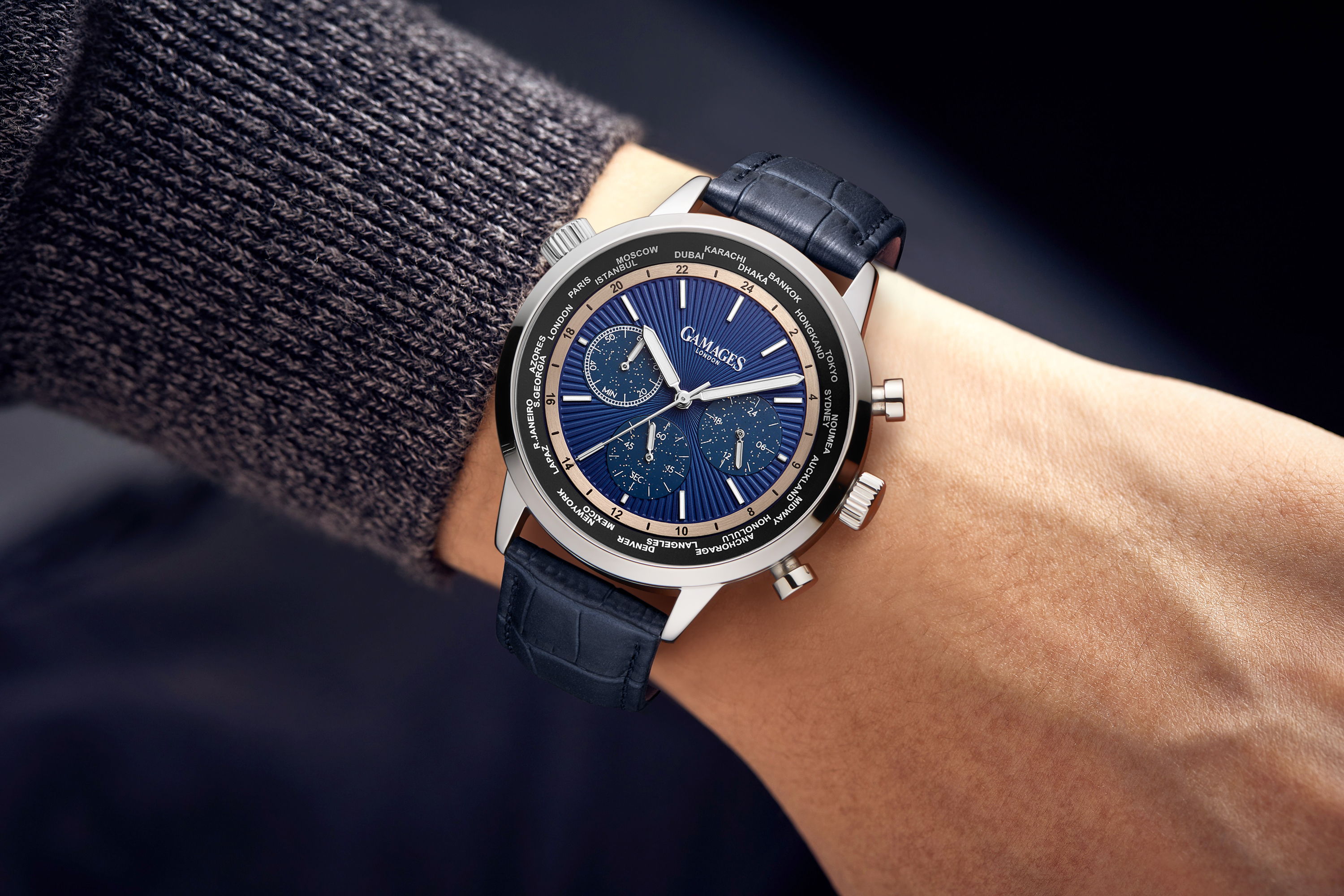 Gamages of London Triton Mechanical Quartz Steel Blue - Free Delivery & 5 Year Warranty