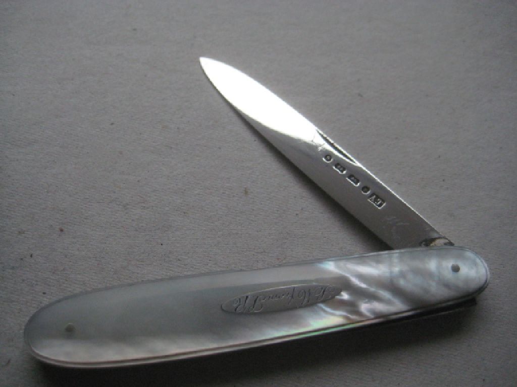 Rare Victorian Cased Silver Bladed Folding Fruit Knife